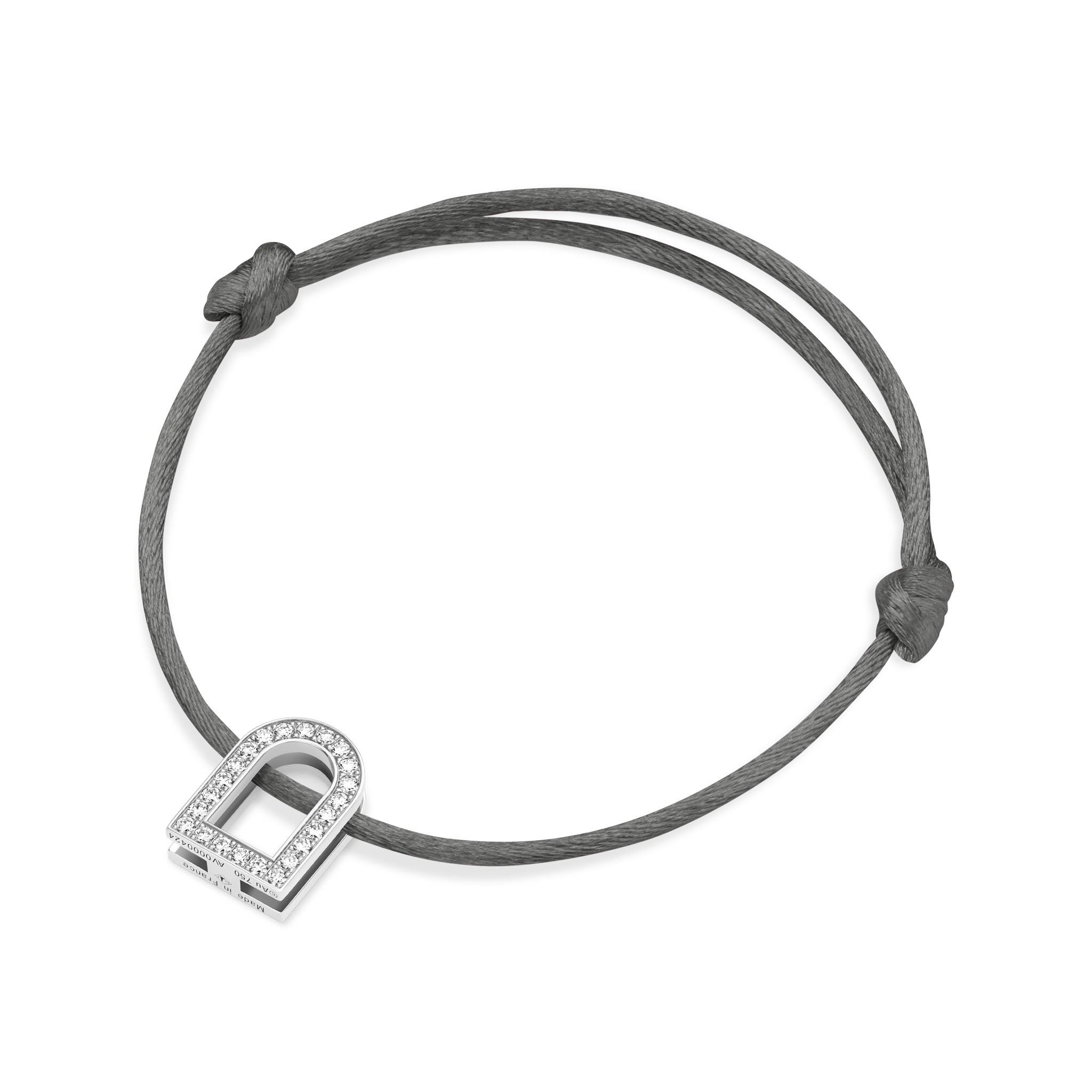 L'Arc Voyage Charm GM, 18k White Gold with Galerie Diamonds on Silk Cord Bracelet - DAVIDOR