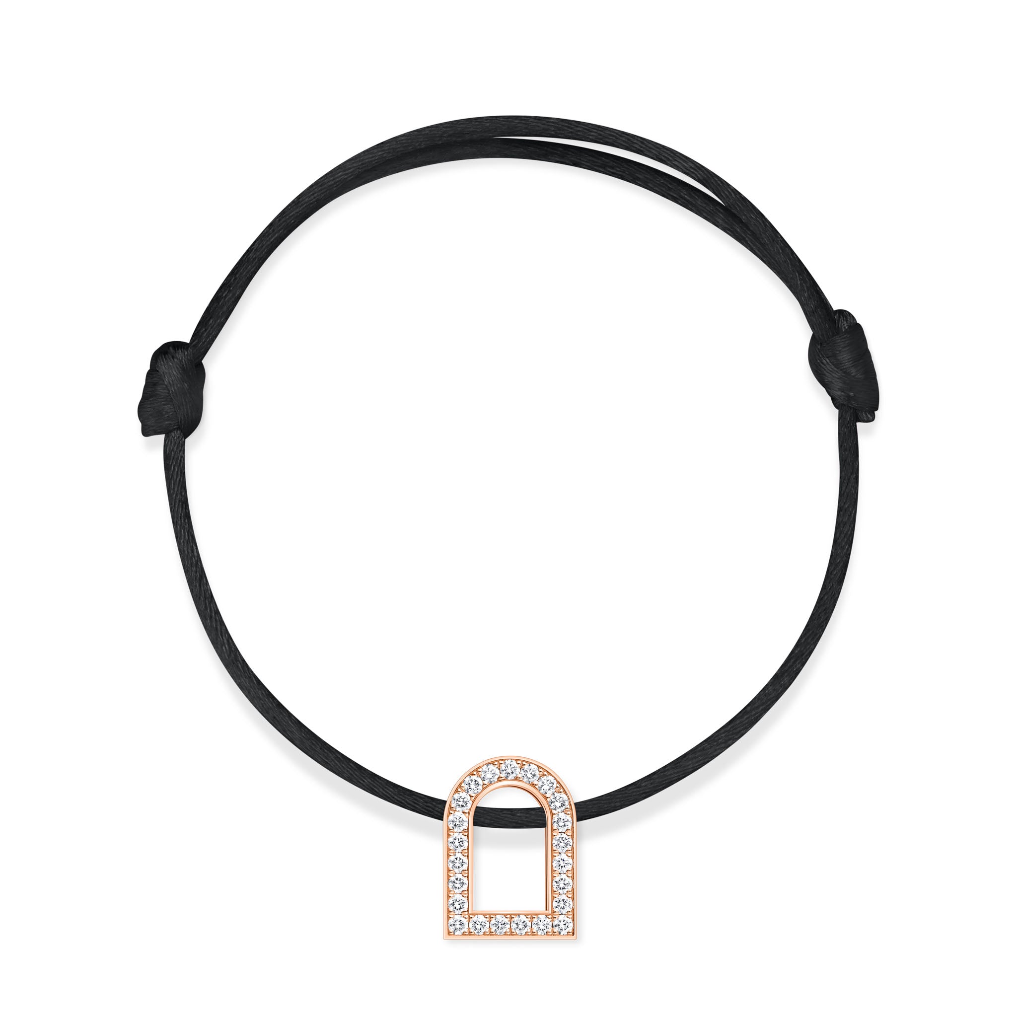 L'Arc Voyage Charm GM, 18k Rose Gold with Galerie Diamonds on Silk Cord Bracelet - DAVIDOR