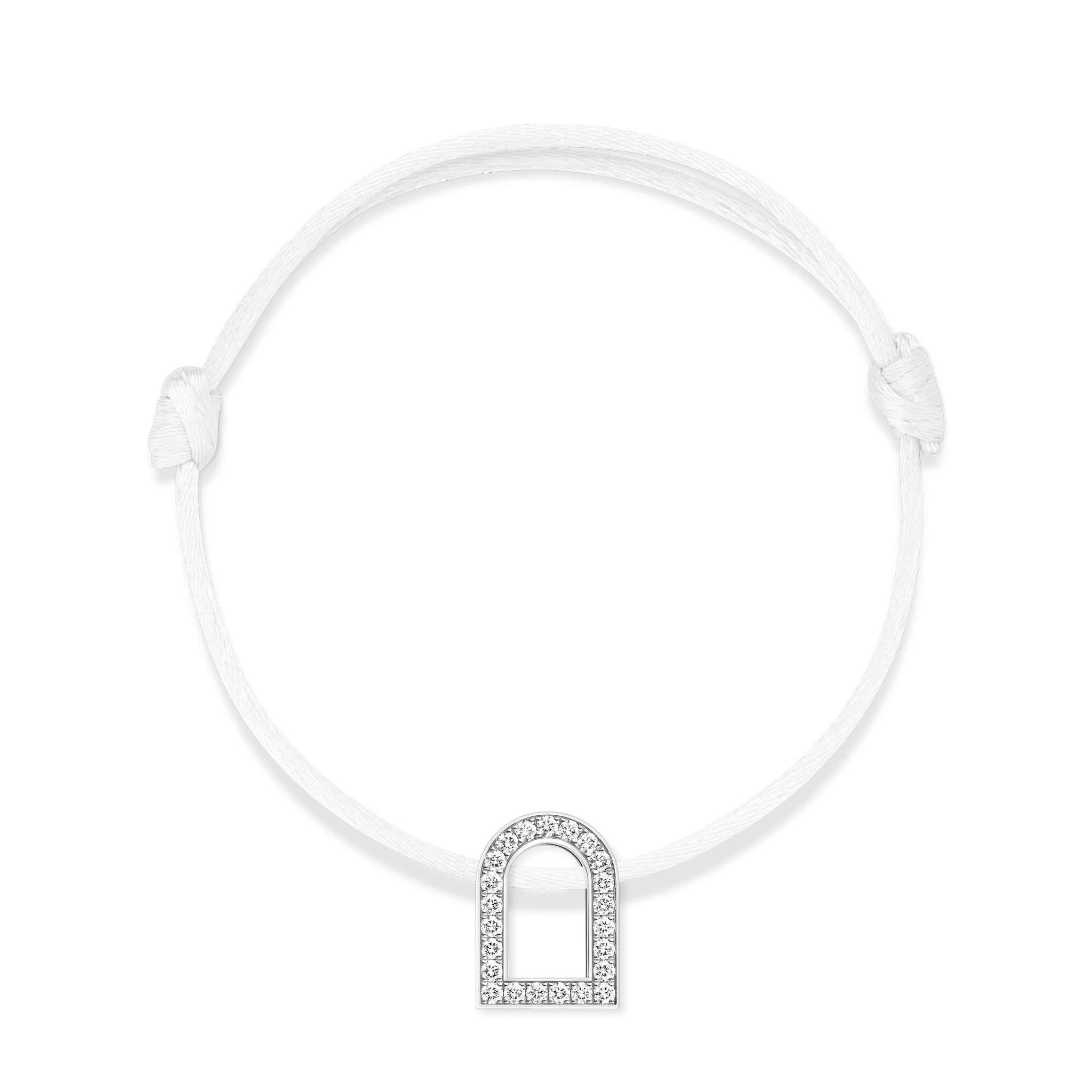 L'Arc Voyage Charm GM, 18k White Gold with Galerie Diamonds on Silk Cord Bracelet - DAVIDOR