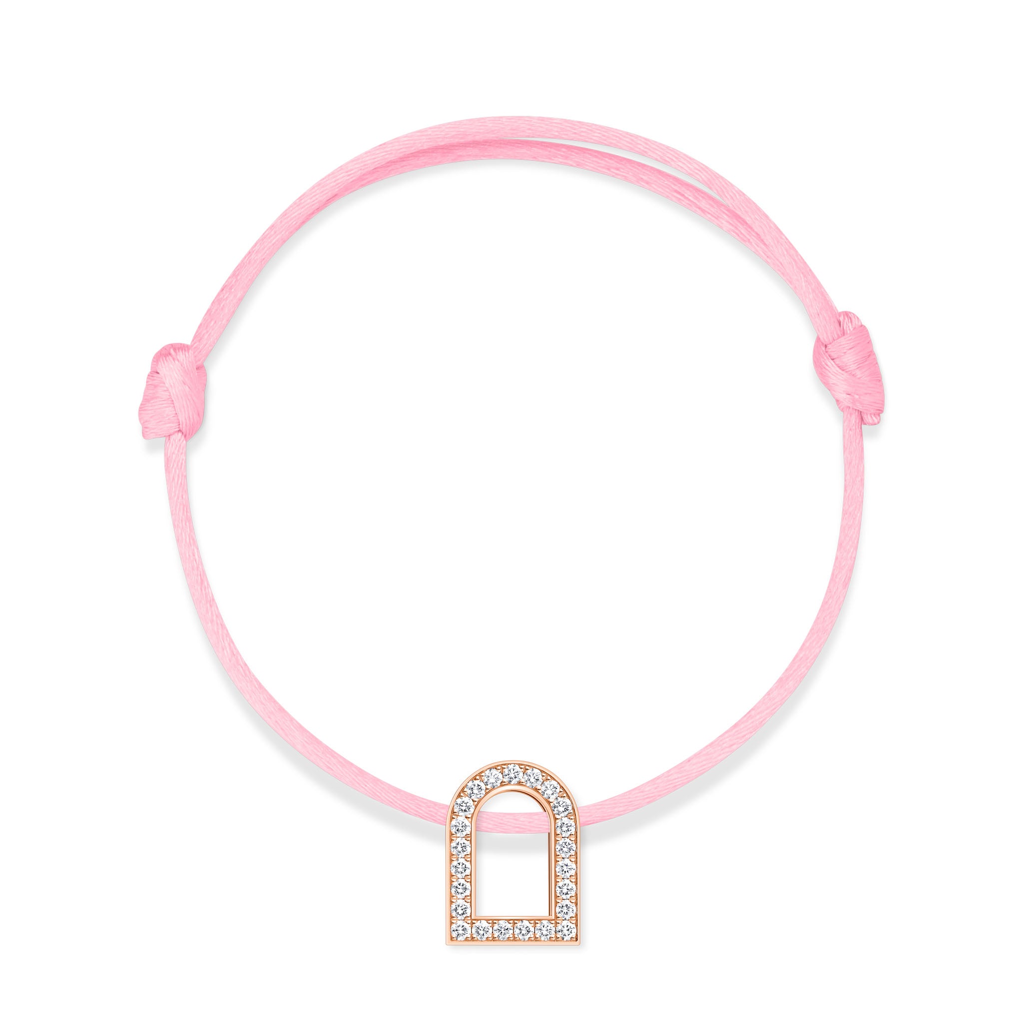 L'Arc Voyage Charm GM, 18k Rose Gold with Galerie Diamonds on Silk Cord Bracelet - DAVIDOR