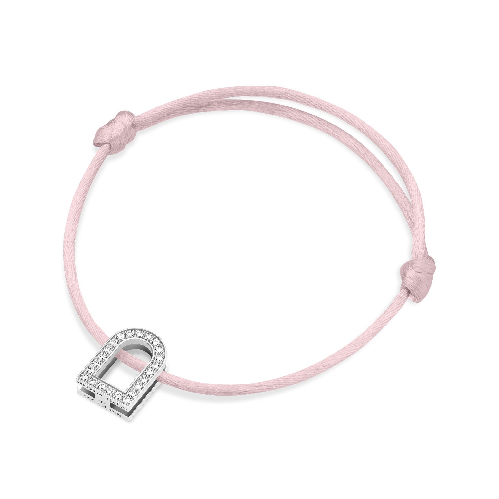 L'Arc Voyage Charm GM, 18k White Gold with Galerie Diamonds on Silk Cord Bracelet - DAVIDOR