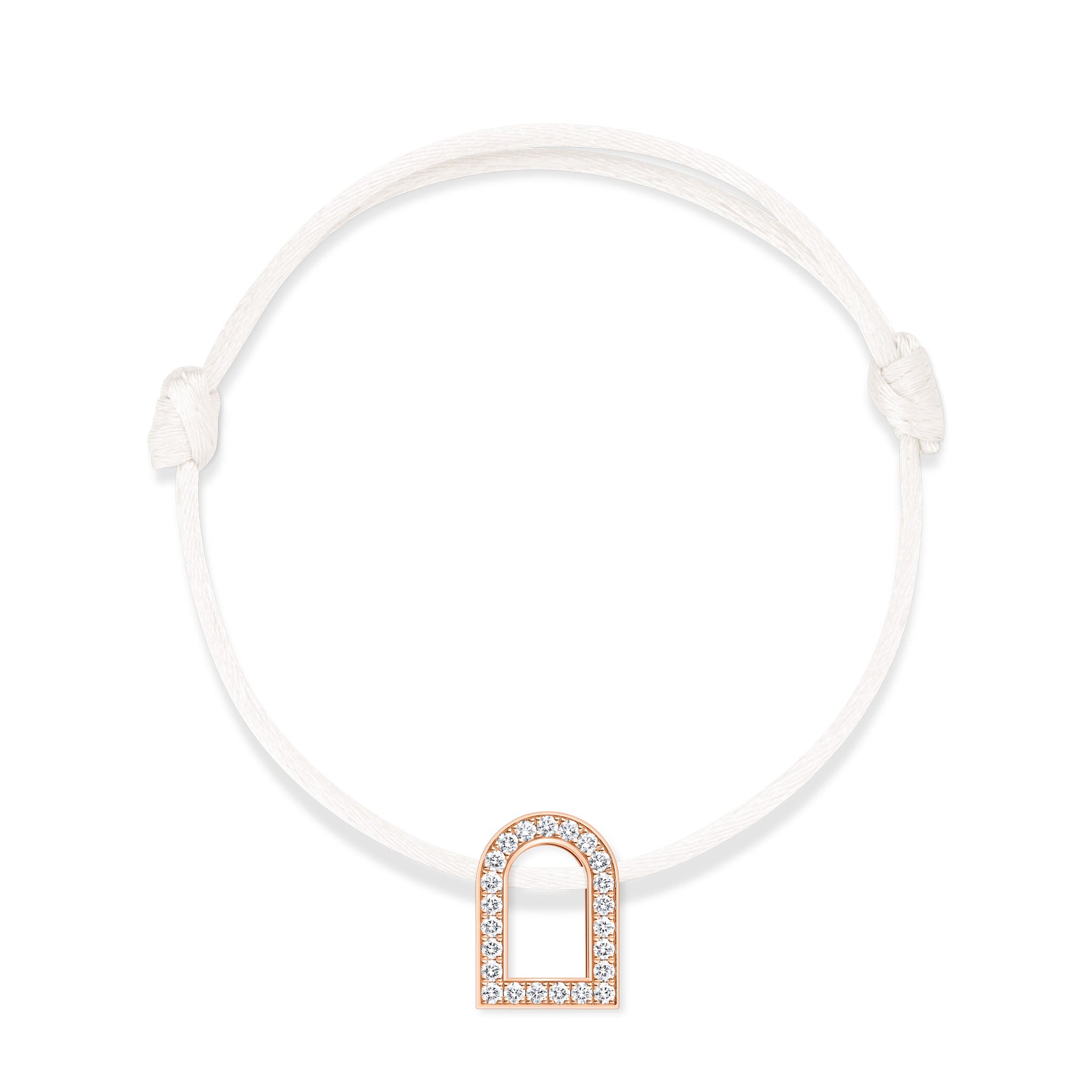 L'Arc Voyage Charm GM, 18k Rose Gold with Galerie Diamonds on Silk Cord Bracelet - DAVIDOR