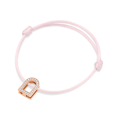 L'Arc Voyage Charm GM, 18k Rose Gold with Galerie Diamonds on Silk Cord Bracelet - DAVIDOR