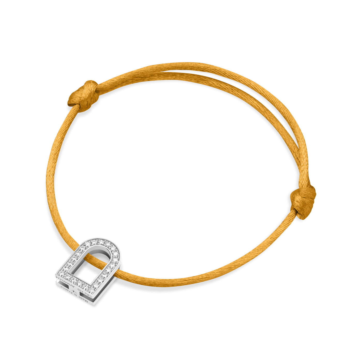 L'Arc Voyage Charm GM, 18k White Gold with Galerie Diamonds on Silk Cord Bracelet - DAVIDOR