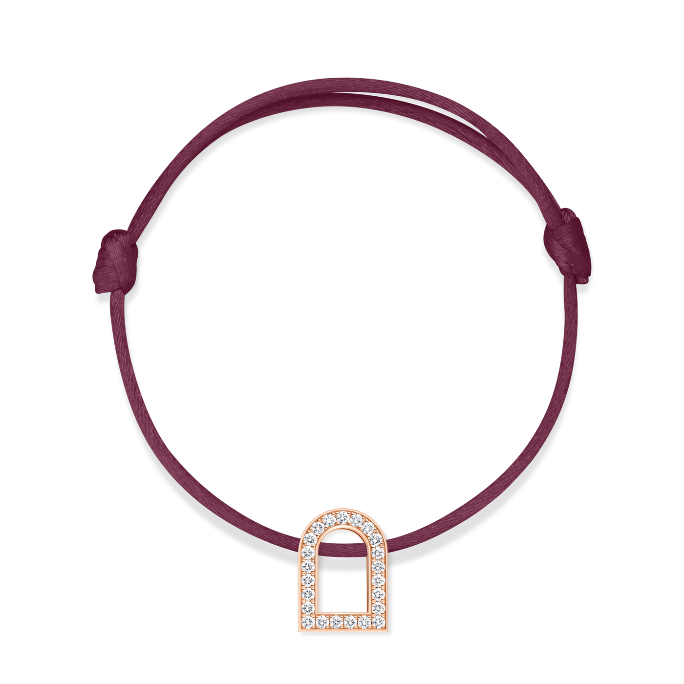 L'Arc Voyage Charm GM, 18k Rose Gold with Galerie Diamonds on Silk Cord Bracelet - DAVIDOR