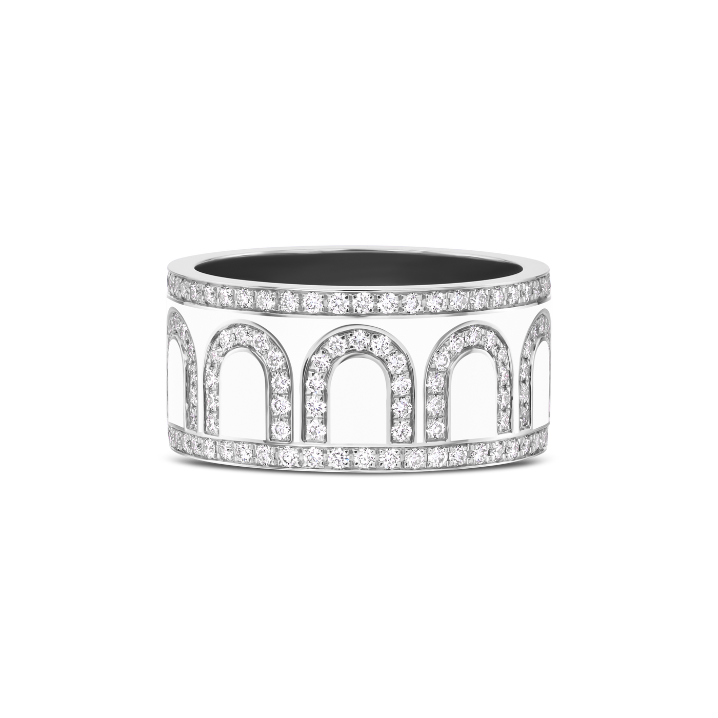 L'Arc de DAVIDOR Ring GM, 18k White Gold with Neige Lacquered Ceramic and Palais Diamonds - DAVIDOR
