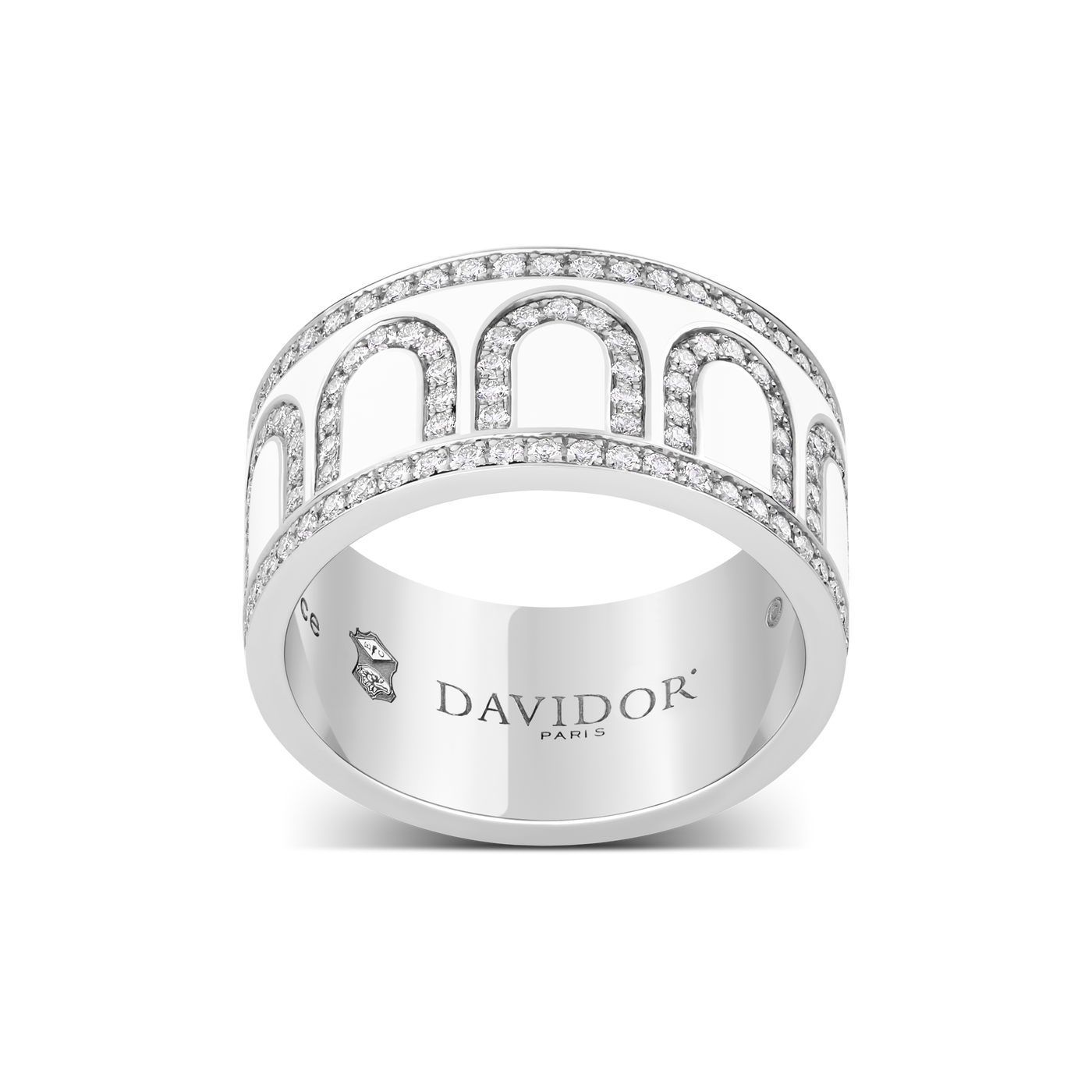 L'Arc de DAVIDOR Ring GM Palais Diamonds, 18k White Gold with Neige Lacquered Ceramic - DAVIDOR
