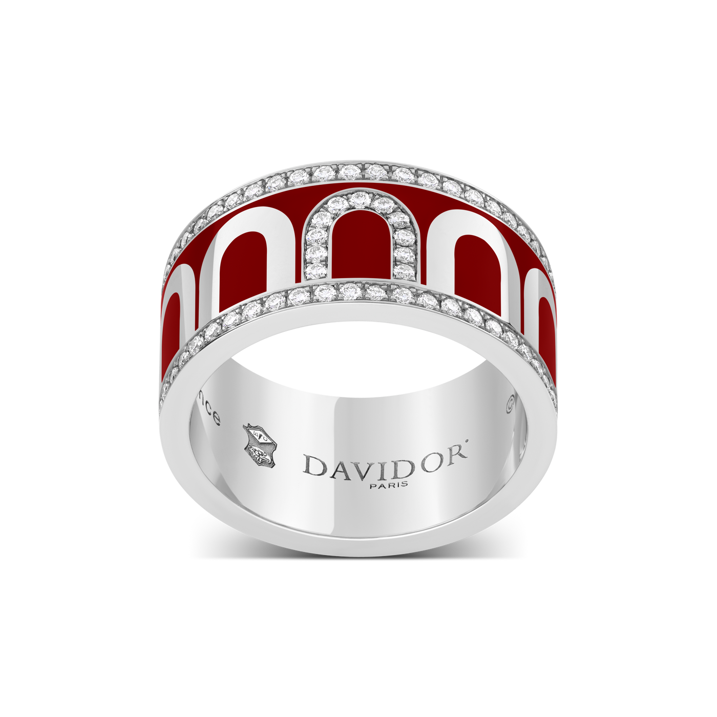 Sur-Mesure L'Arc de DAVIDOR Ring GM, 18k White Gold with DAVIDOR Bordeaux Lacquered Ceramic and Porta Diamonds - DAVIDOR