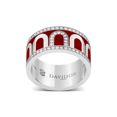 Sur-Mesure L'Arc de DAVIDOR Ring GM, 18k White Gold with DAVIDOR Bordeaux Lacquered Ceramic and Porta Diamonds - DAVIDOR