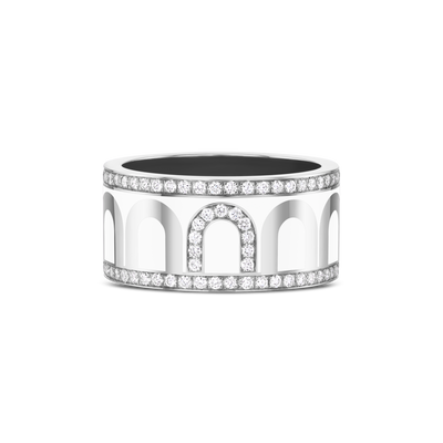 L'Arc de DAVIDOR Ring GM Porta Diamonds, 18k White Gold with Neige Lacquered Ceramic - DAVIDOR