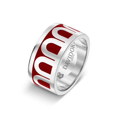 Sur-Mesure L'Arc de DAVIDOR Ring GM, 18k White Gold with Davidor Bordeaux Lacquered Ceramic - DAVIDOR