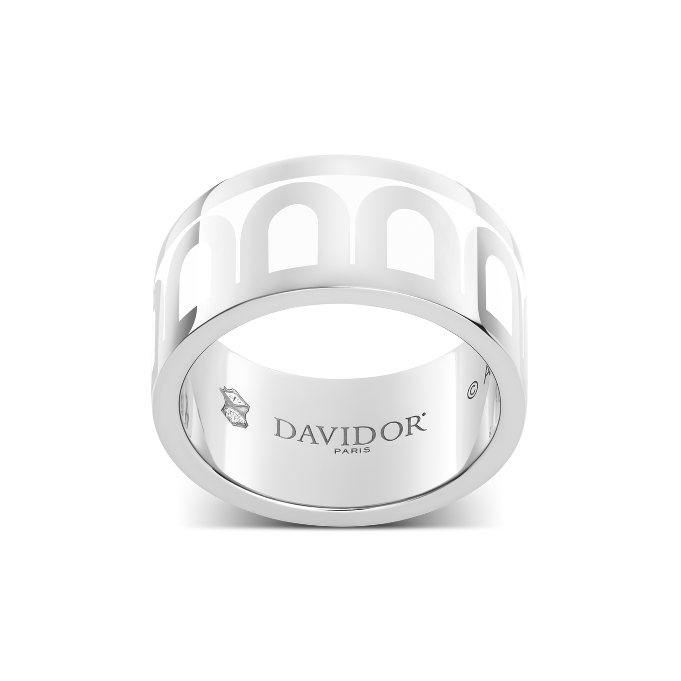 L'Arc de DAVIDOR Ring GM, 18k White Gold with Neige Lacquered Ceramic - DAVIDOR