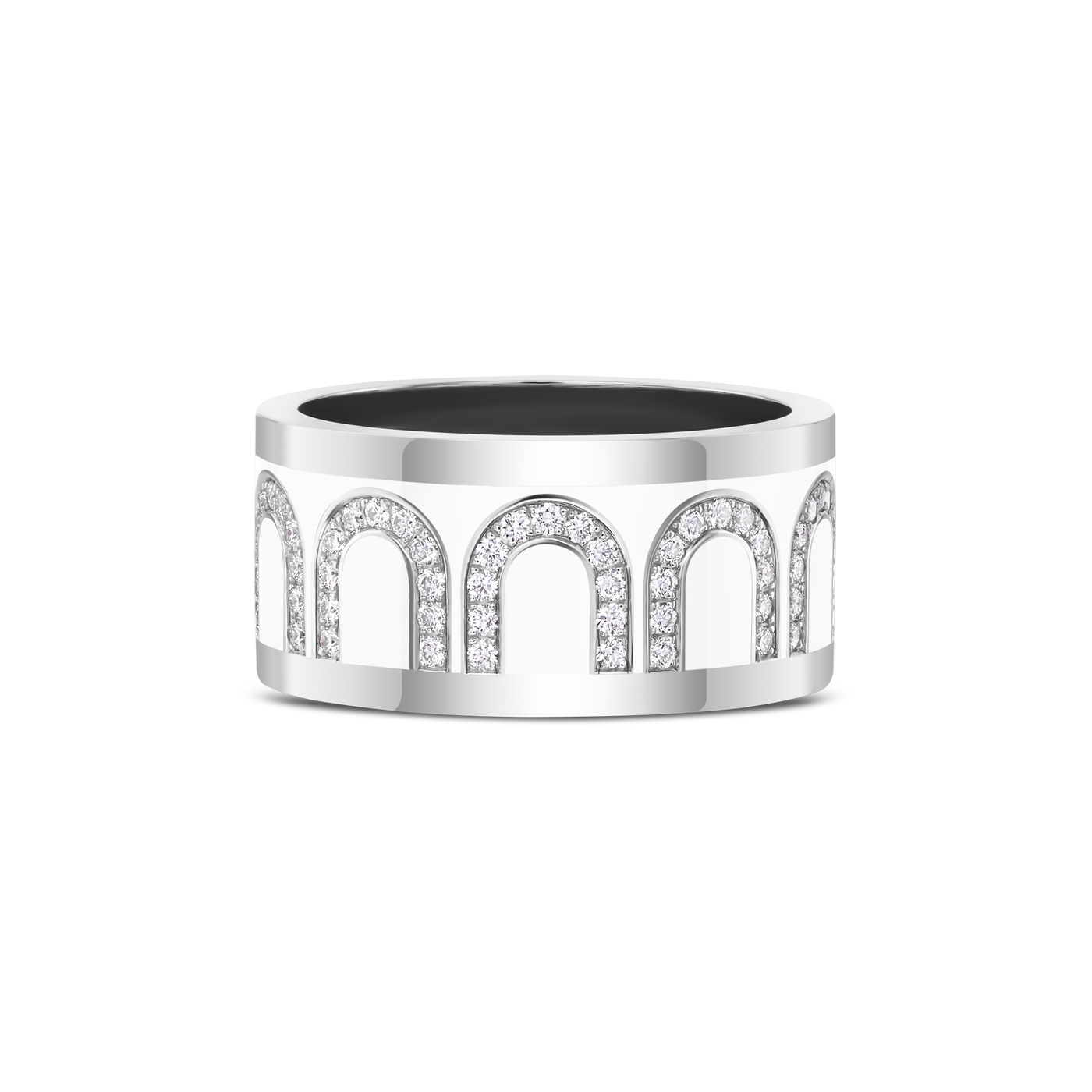 L'Arc de DAVIDOR Ring GM Arcade Diamonds, 18k White Gold with Neige Lacquered Ceramic - DAVIDOR