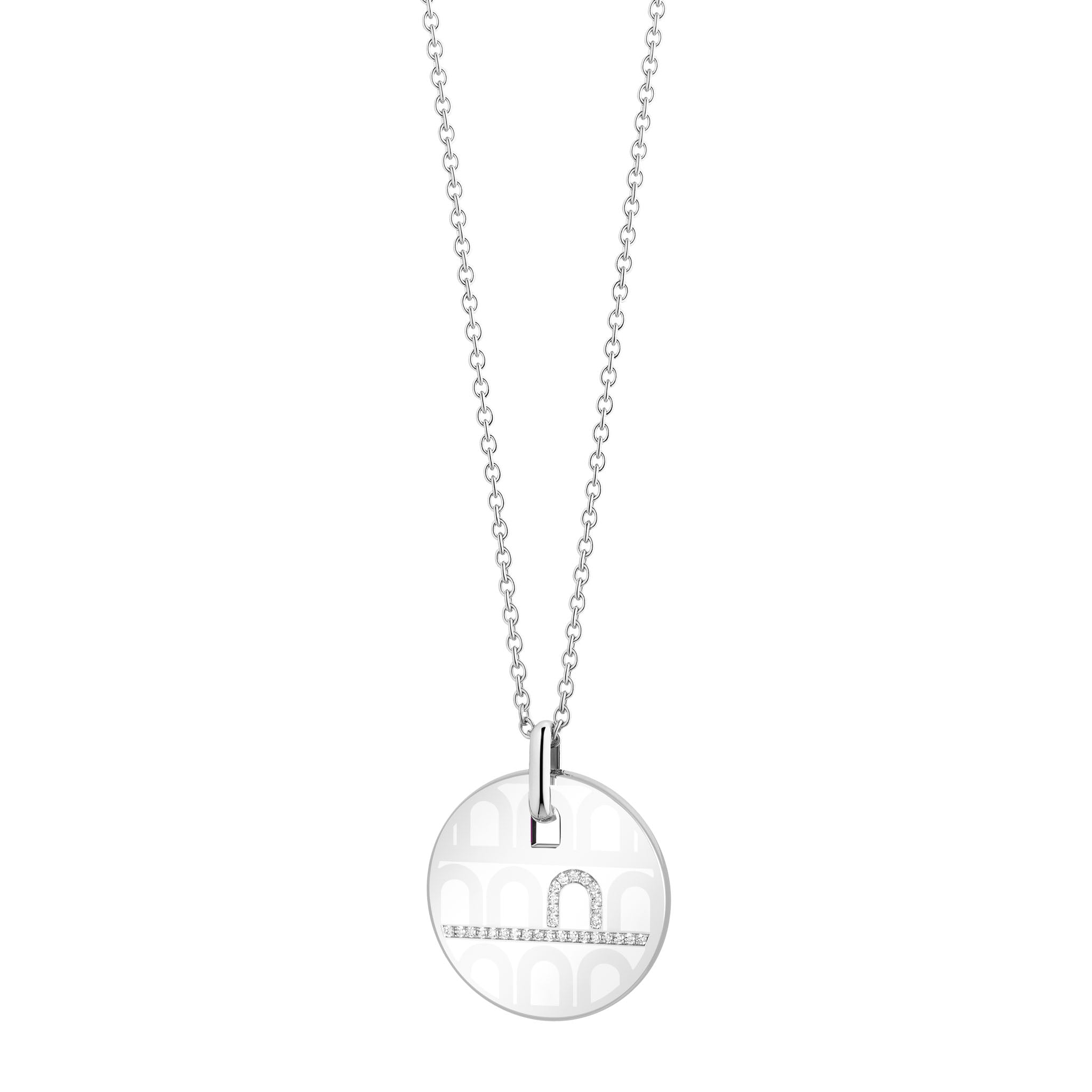 L'Arc de DAVIDOR Pendant GM, 18k White Gold with Lacquered Ceramic and Porta Diamonds - DAVIDOR
