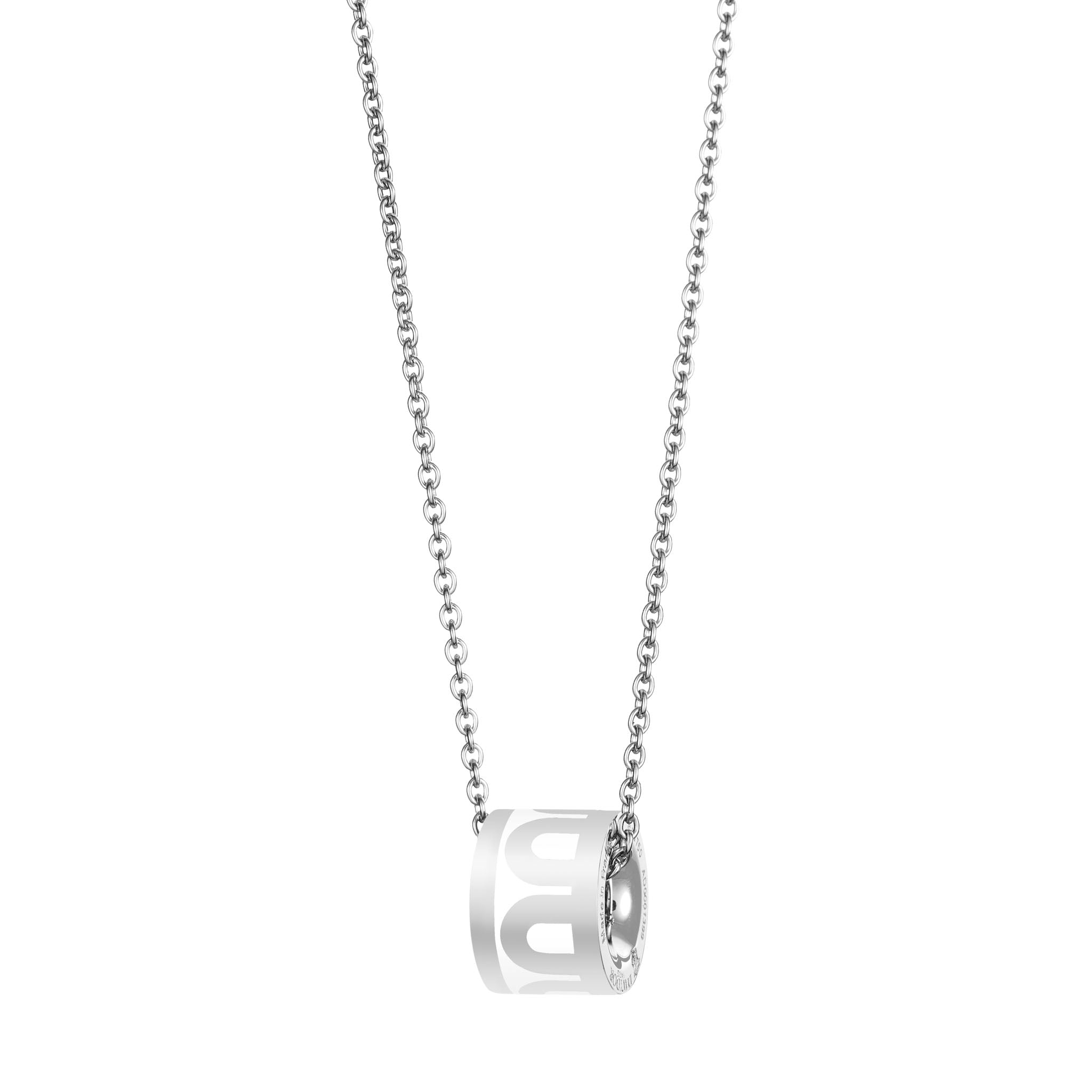 An 18k white gold L'Arc de DAVIDOR Bead necklace with lacquered ceramic, featuring the iconic Arch pattern, showcased against a plain white background.