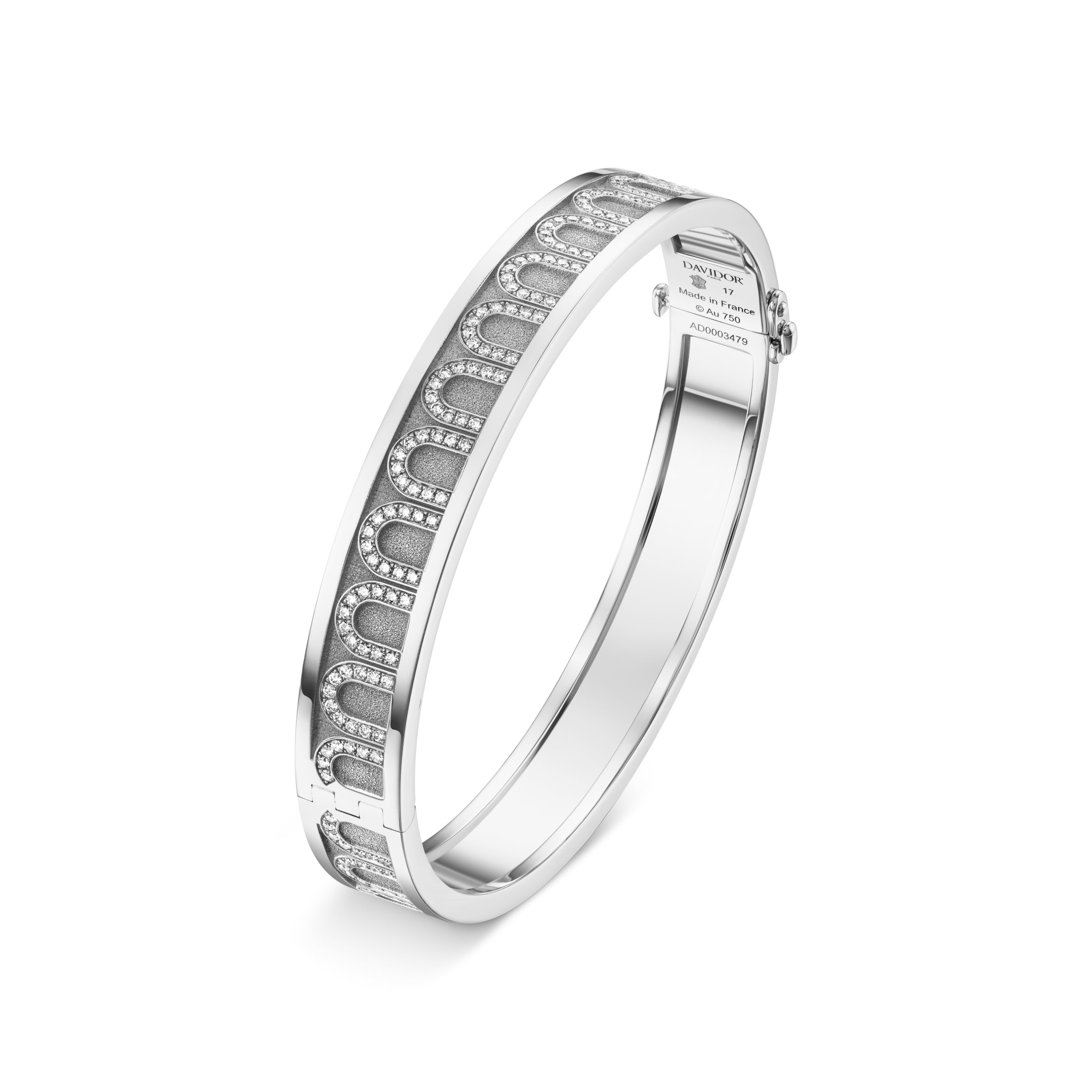 L'Arc de DAVIDOR Bangle MM, 18k White Gold with Satin Finish and Arcade Diamonds - DAVIDOR