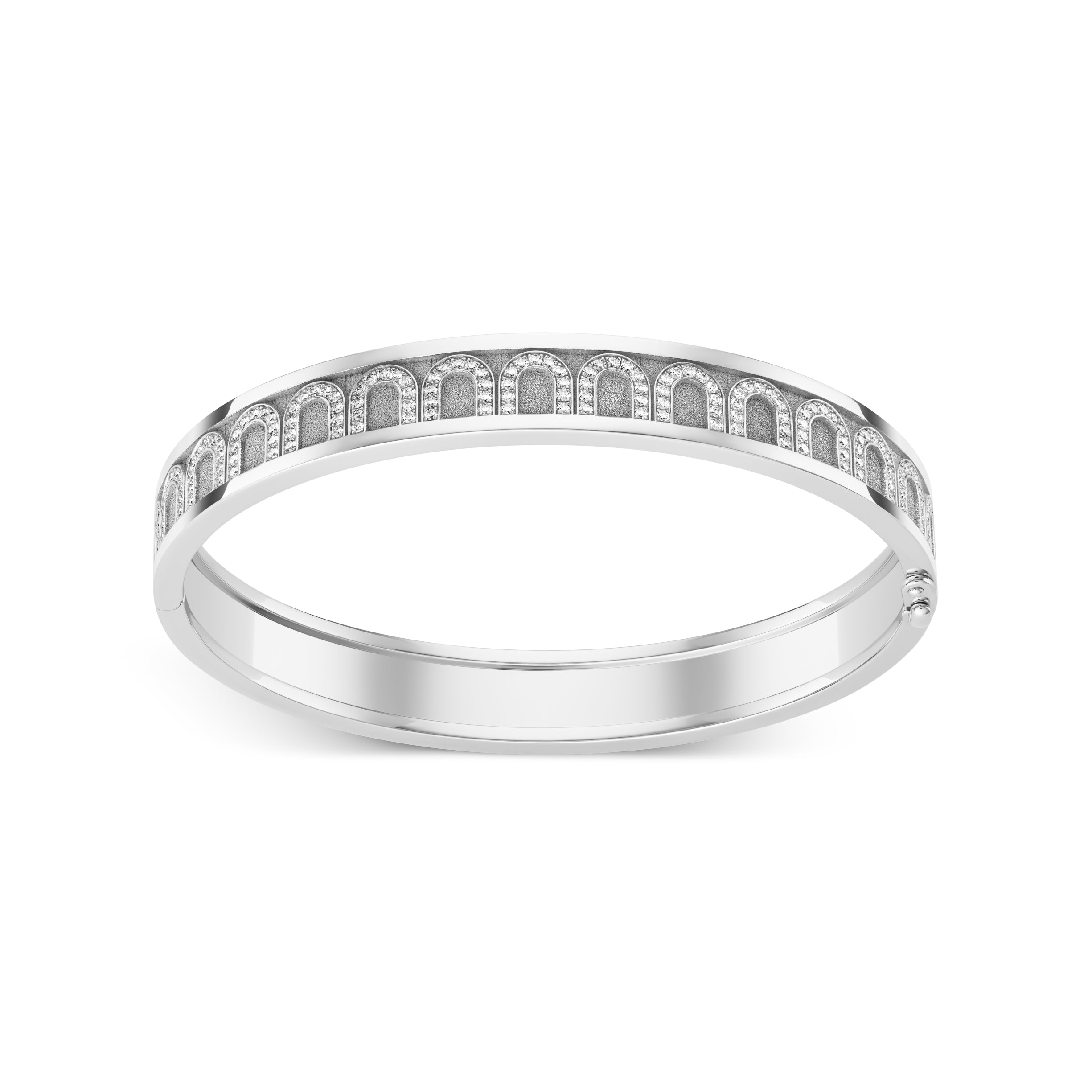 L'Arc de DAVIDOR Bangle MM, 18k White Gold with Satin Finish and Arcade Diamonds - DAVIDOR