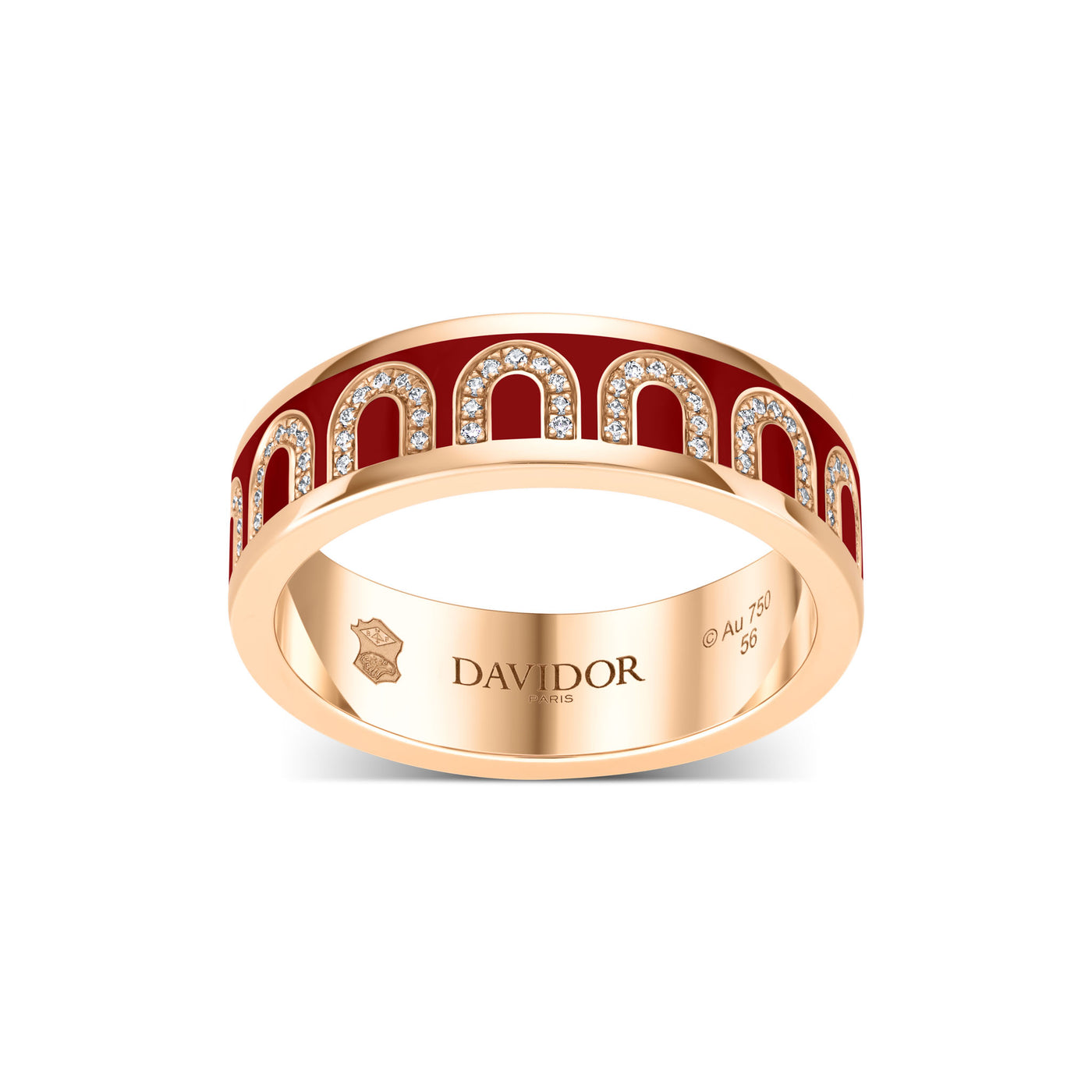 L'Arc de DAVIDOR Ring MM, 18k Rose Gold with DAVIDOR Bordeaux Lacquered Ceramic and Arcade Diamonds - DAVIDOR