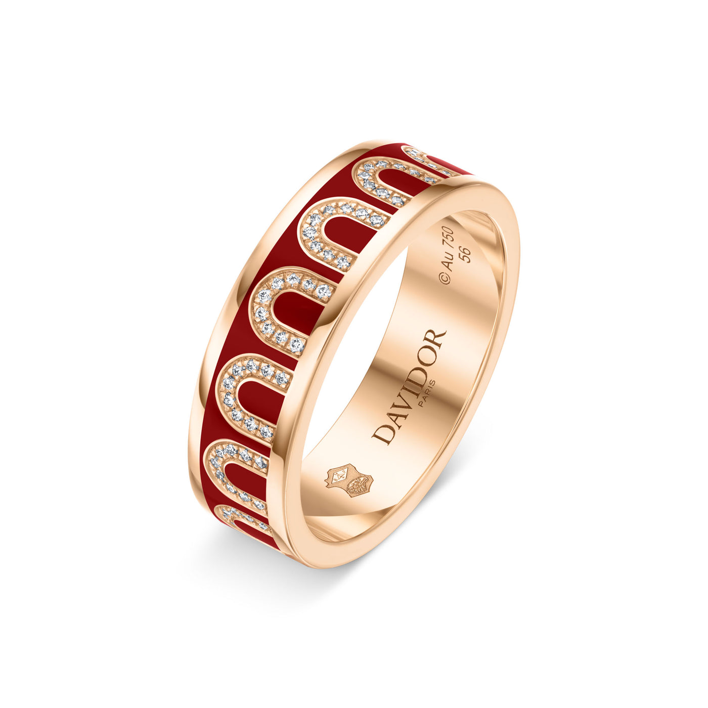 L'Arc de DAVIDOR Ring MM, 18k Rose Gold with DAVIDOR Bordeaux Lacquered Ceramic and Arcade Diamonds - DAVIDOR