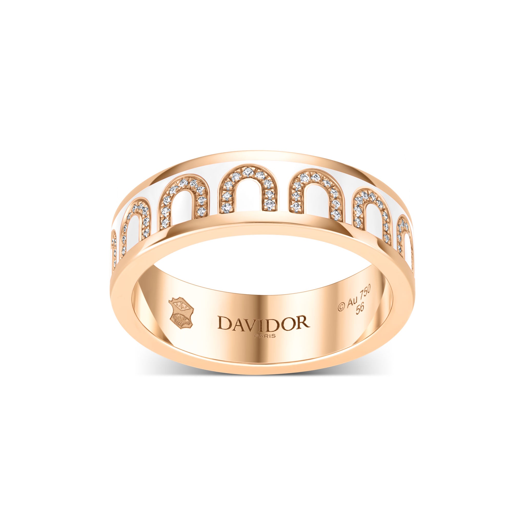 L'Arc de DAVIDOR Ring MM, 18k Rose Gold with Neige Lacquered Ceramic and Arcade Diamonds - DAVIDOR