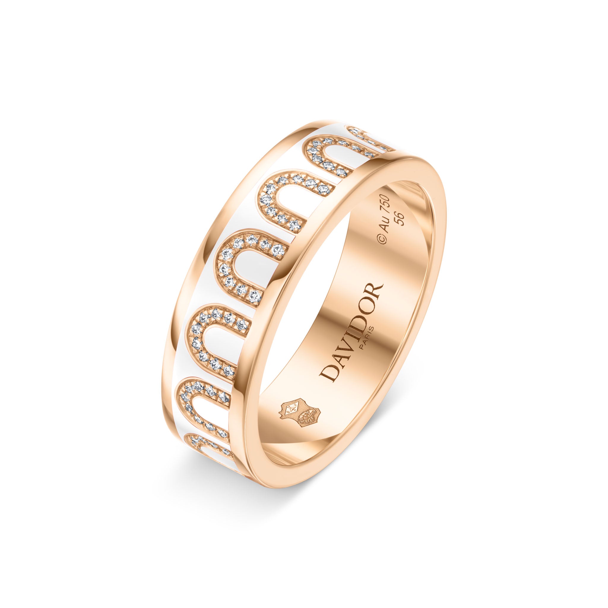 L'Arc de DAVIDOR Ring MM, 18k Rose Gold with Neige Lacquered Ceramic and Arcade Diamonds - DAVIDOR