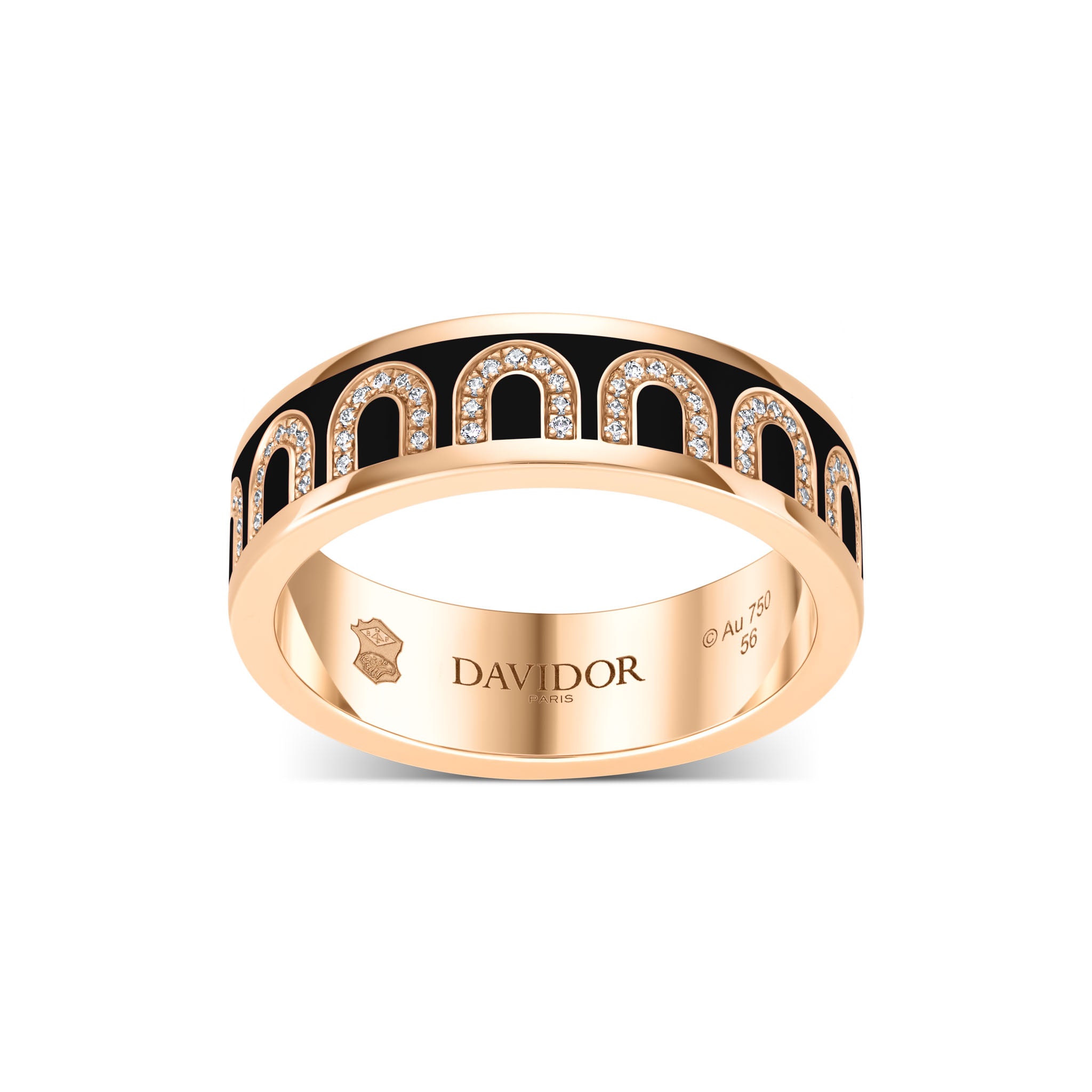 L'Arc de DAVIDOR Ring MM, 18k Rose Gold with Caviar Lacquered Ceramic and Arcade Diamonds - DAVIDOR