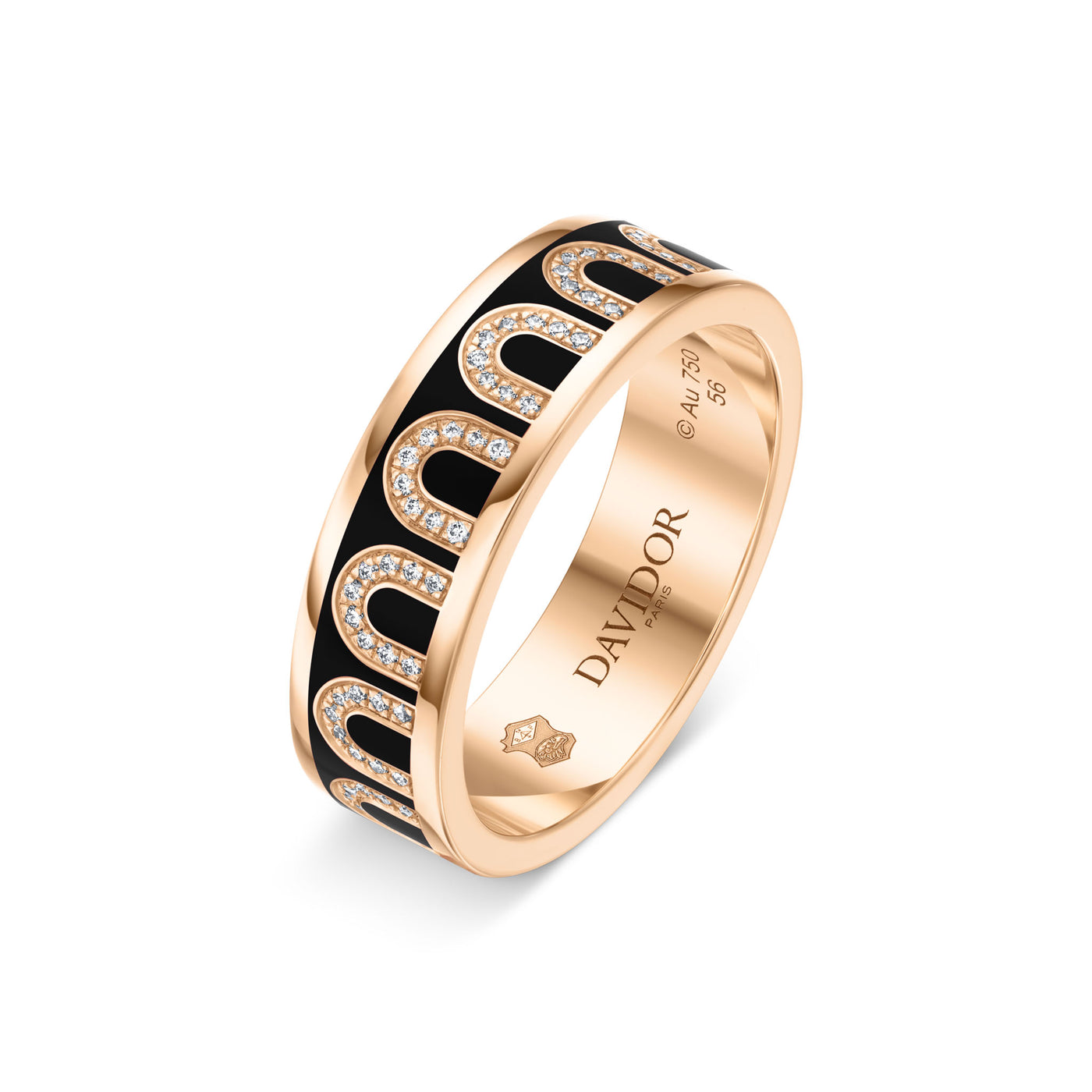 L'Arc de DAVIDOR Ring MM, 18k Rose Gold with Caviar Lacquered Ceramic and Arcade Diamonds - DAVIDOR