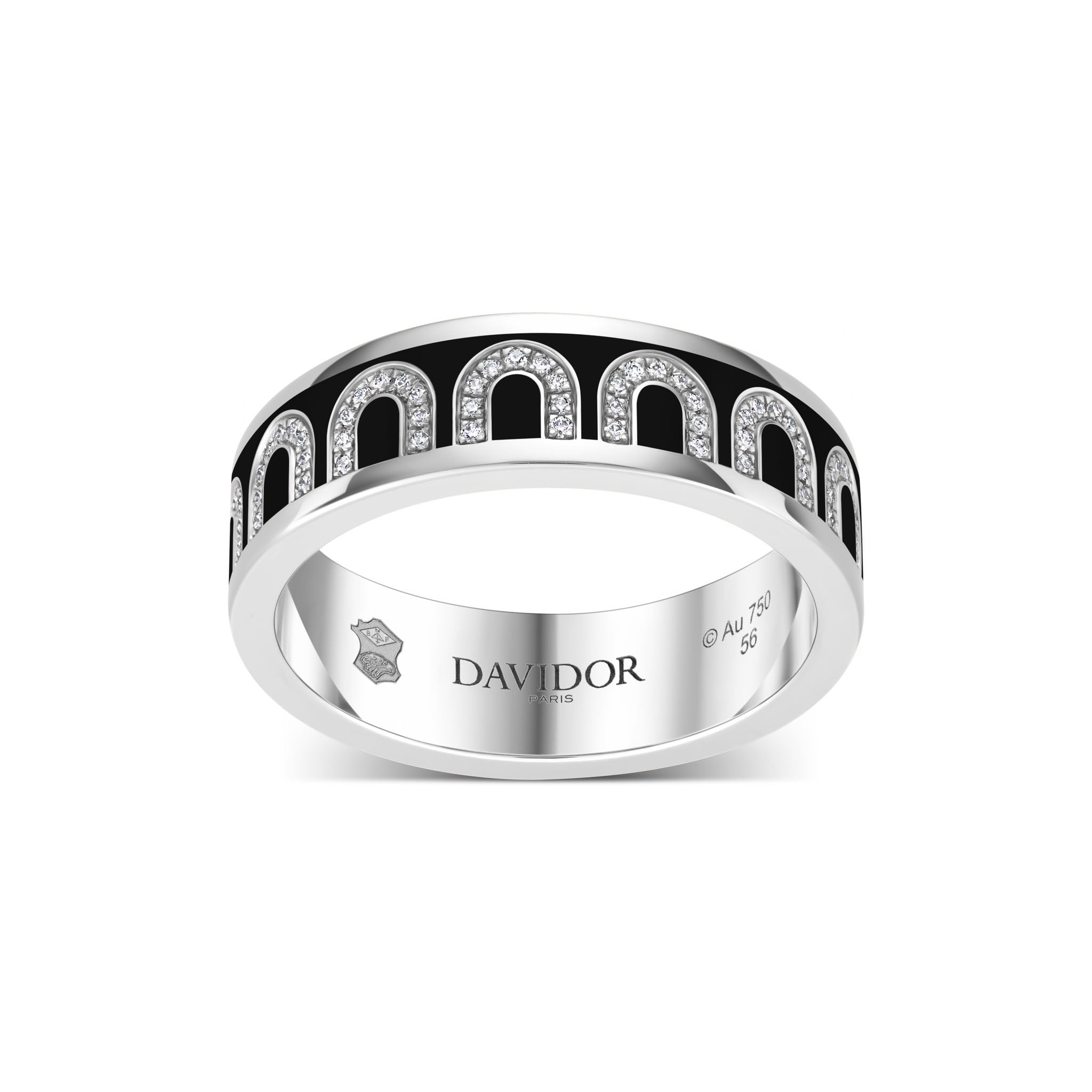 L'Arc de DAVIDOR Ring MM, 18k White Gold with Caviar Lacquered Ceramic and Arcade Diamonds - DAVIDOR