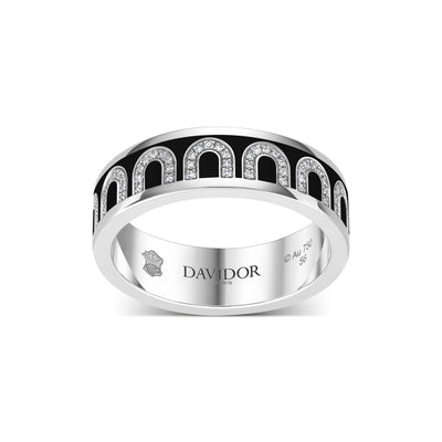L'Arc de DAVIDOR Ring MM, 18k White Gold with Caviar Lacquered Ceramic and Arcade Diamonds - DAVIDOR