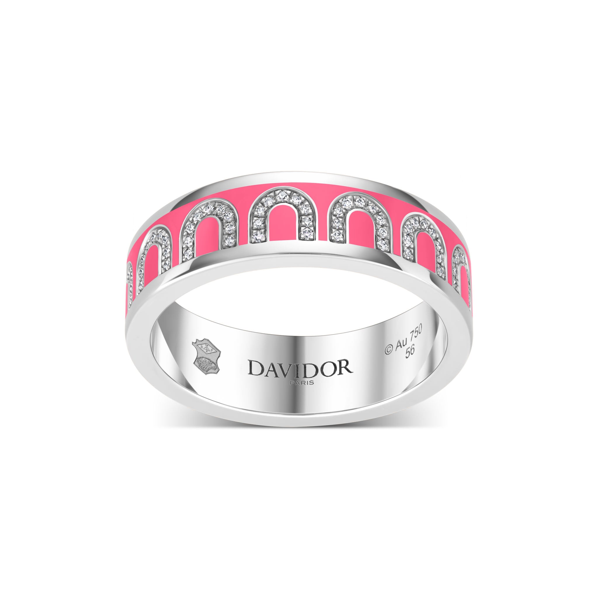 L'Arc de DAVIDOR Ring MM, 18k White Gold with May Rose Lacquered Ceramic and Arcade Diamonds - DAVIDOR