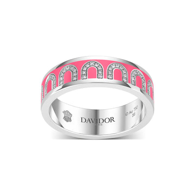 L'Arc de DAVIDOR Ring MM, 18k White Gold with May Rose Lacquered Ceramic and Arcade Diamonds - DAVIDOR