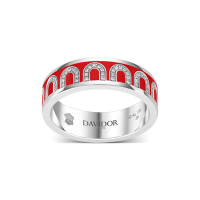L'Arc de DAVIDOR Ring MM, 18k White Gold with Fraise Lacquered Ceramic and Arcade Diamonds - DAVIDOR