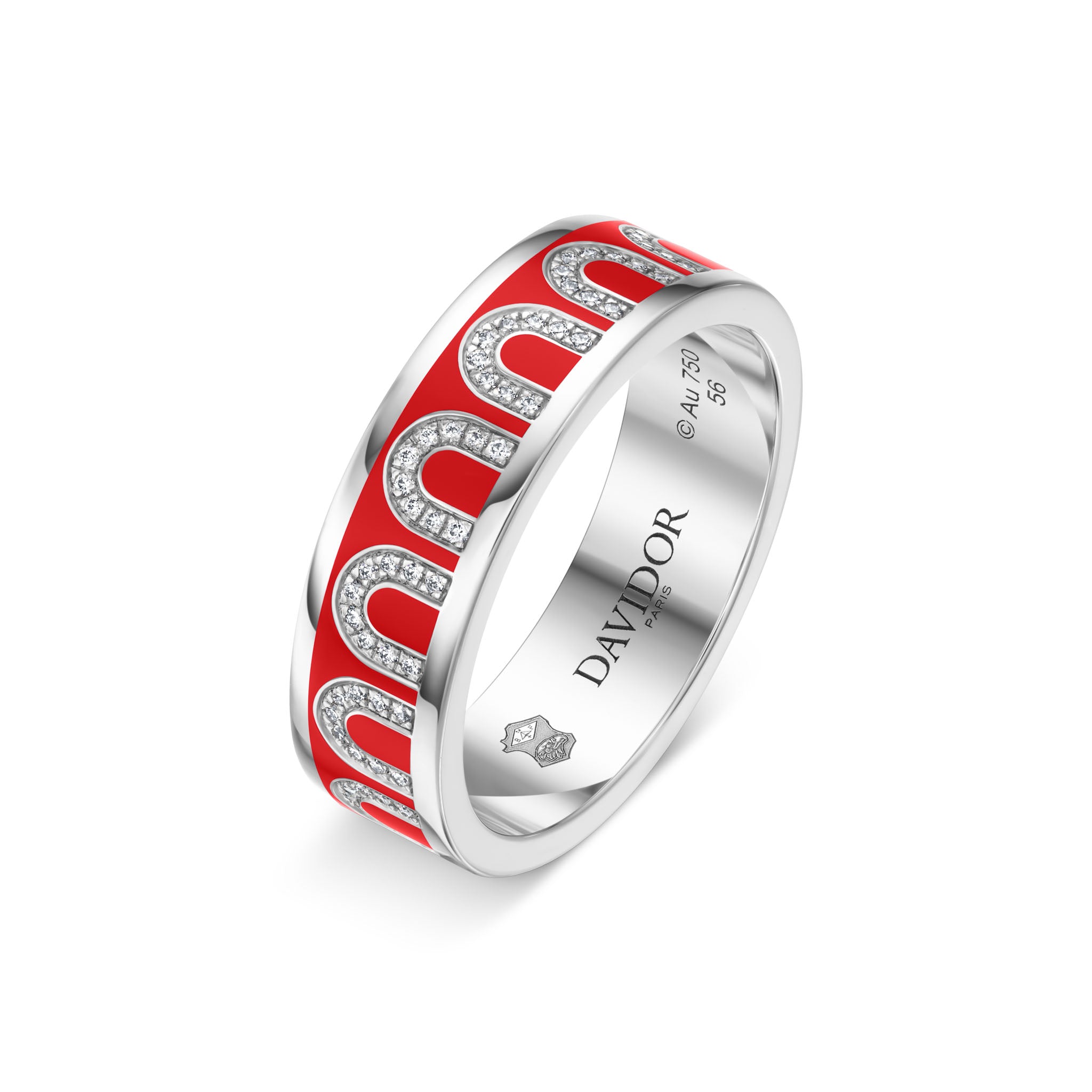 L'Arc de DAVIDOR Ring MM, 18k White Gold with Fraise Lacquered Ceramic and Arcade Diamonds - DAVIDOR