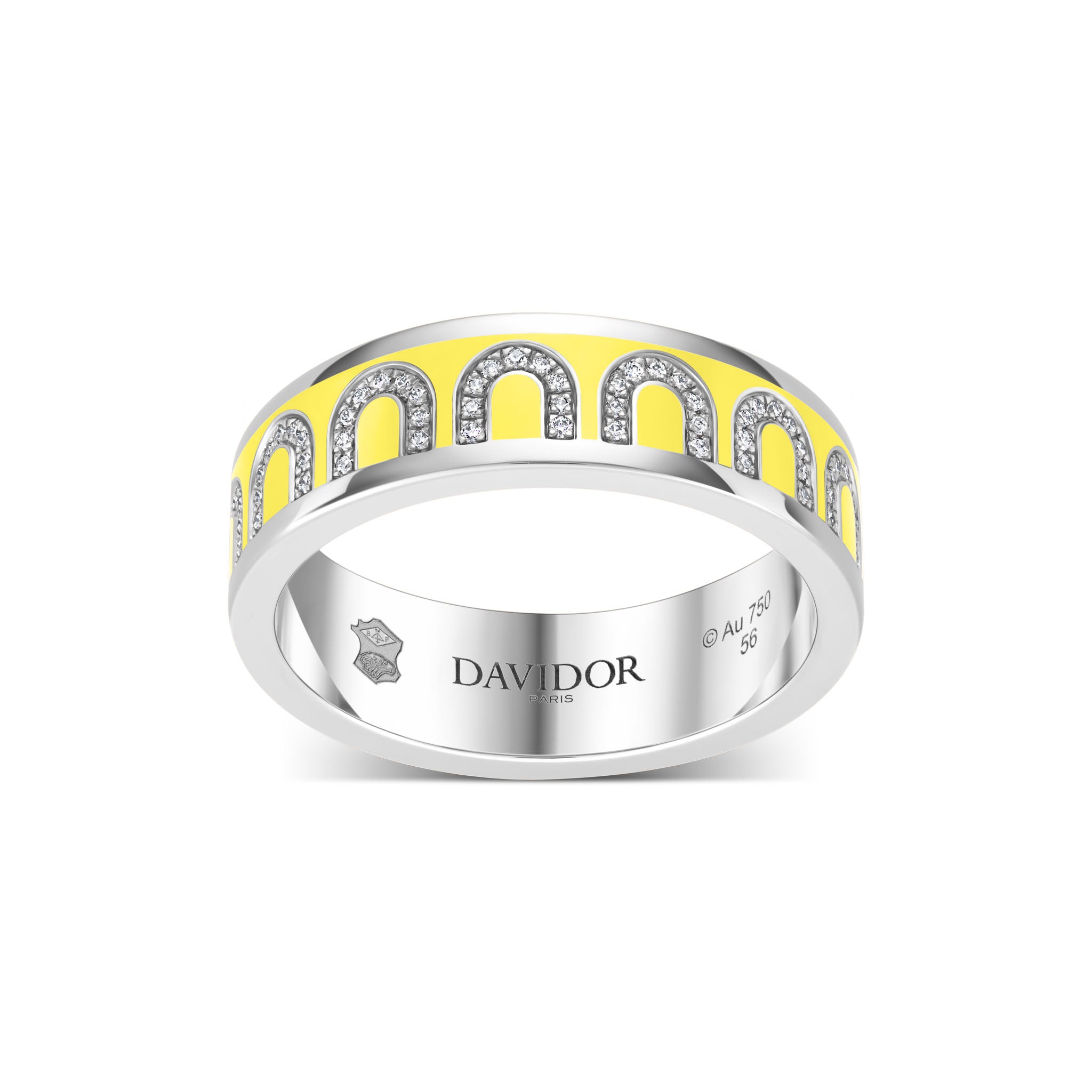 L'Arc de DAVIDOR Ring MM, 18k White Gold with Limoncello Lacquered Ceramic and Arcade Diamonds - DAVIDOR