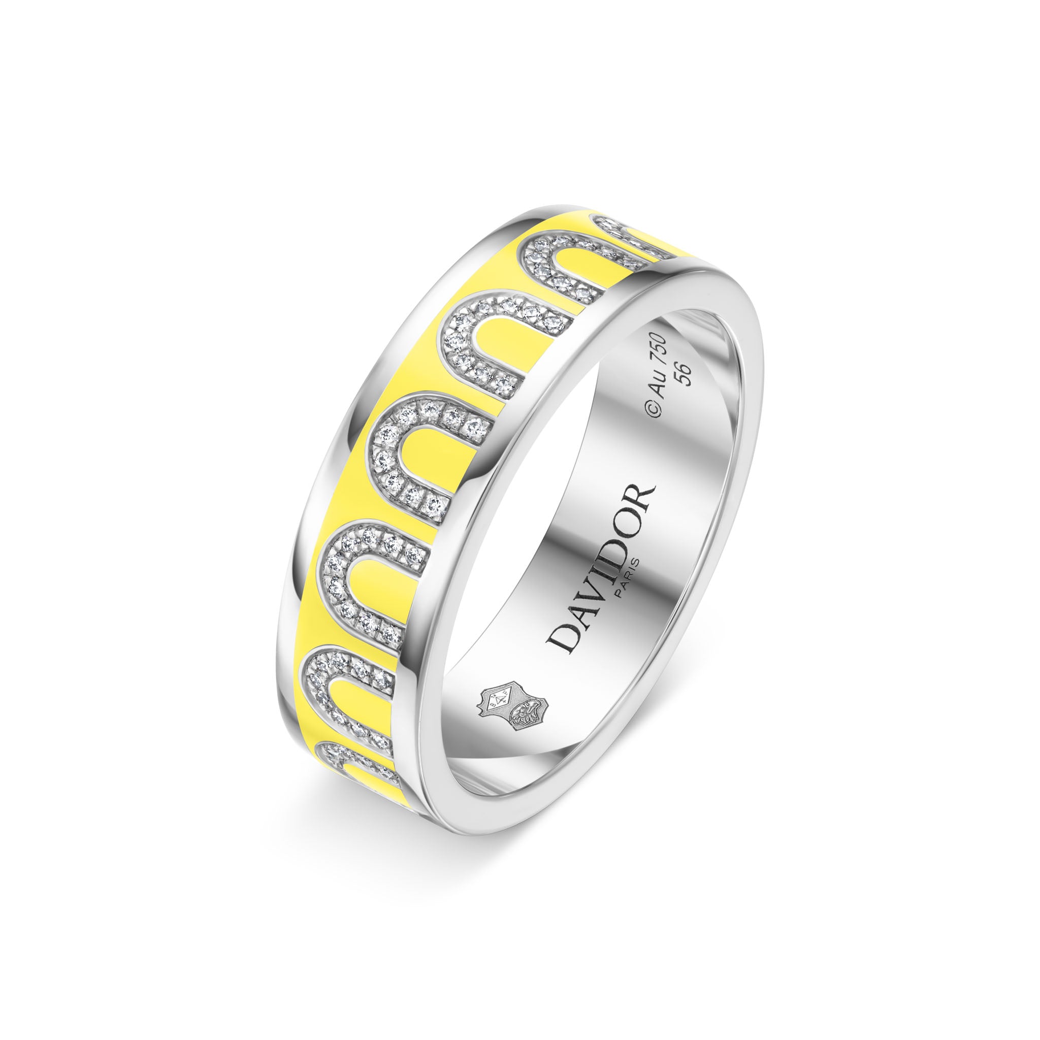 L'Arc de DAVIDOR Ring MM, 18k White Gold with Limoncello Lacquered Ceramic and Arcade Diamonds - DAVIDOR