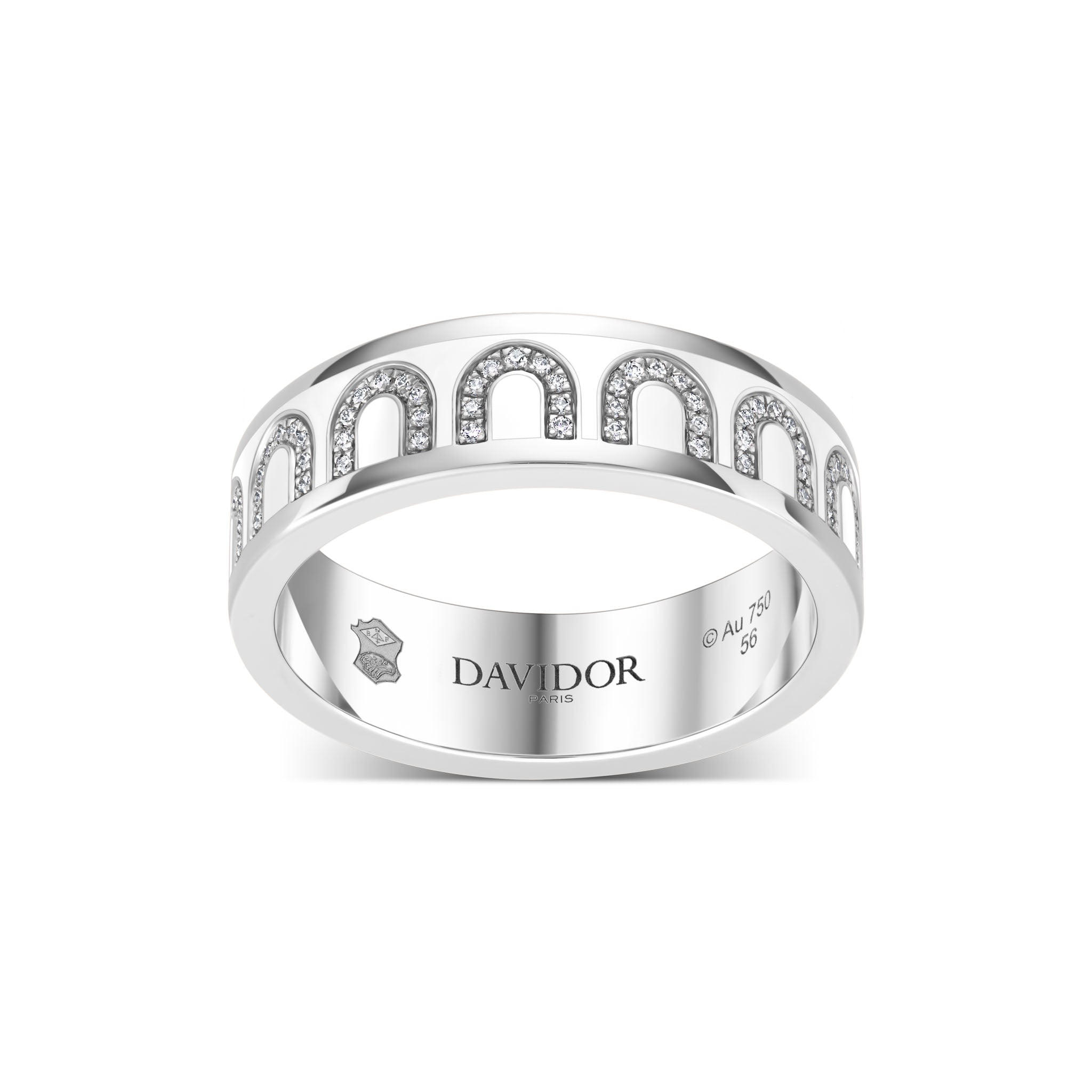 L'Arc de DAVIDOR Ring MM, 18k White Gold with Neige Lacquered Ceramic and Arcade Diamonds - DAVIDOR