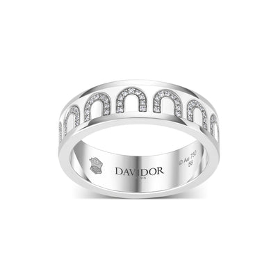 L'Arc de DAVIDOR Ring MM, 18k White Gold with Neige Lacquered Ceramic and Arcade Diamonds - DAVIDOR