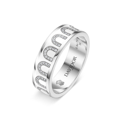 L'Arc de DAVIDOR Ring MM, 18k White Gold with Neige Lacquered Ceramic and Arcade Diamonds - DAVIDOR