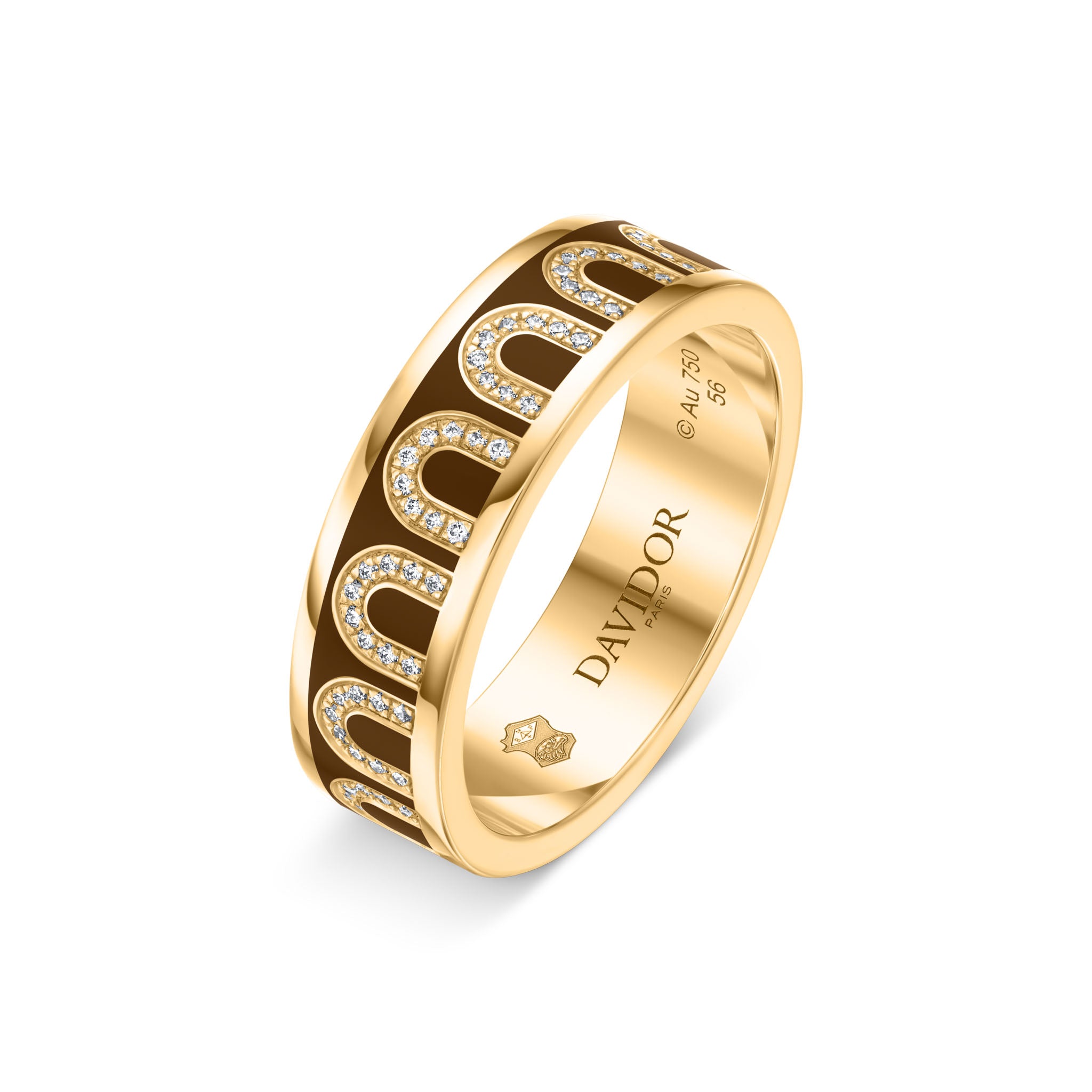 L'Arc de DAVIDOR Ring MM, 18k Yellow Gold with Cognac Lacquered Ceramic and Arcade Diamonds - DAVIDOR