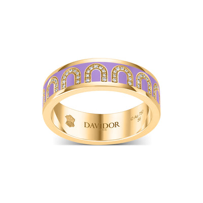 L'Arc de DAVIDOR Ring MM, 18k Yellow Gold with Lavande Lacquered Ceramic and Arcade Diamonds - DAVIDOR