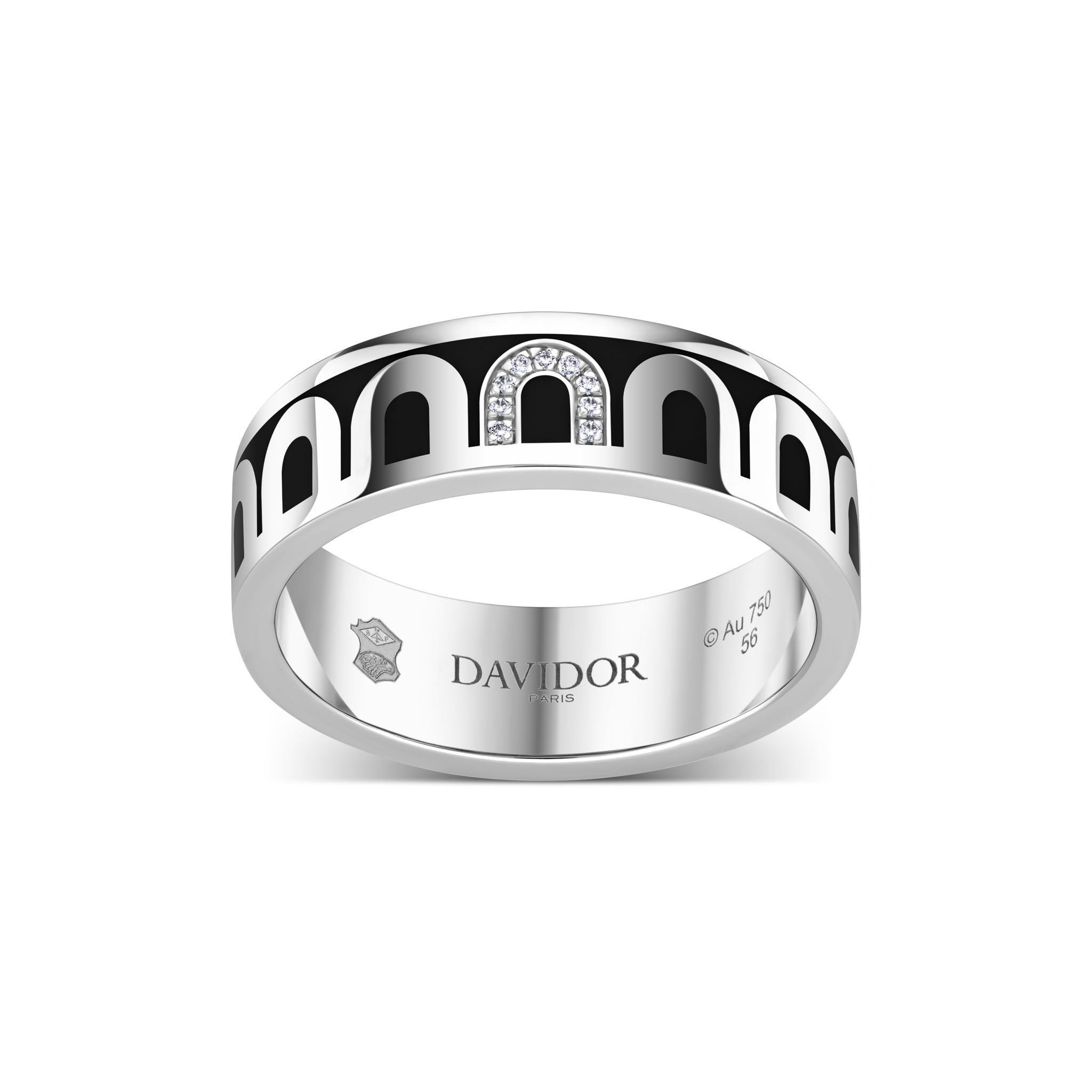 L’Arc de DAVIDOR Ring MM, 18k White Gold with Caviar Lacquered Ceramic and Porta Simple Diamonds - DAVIDOR