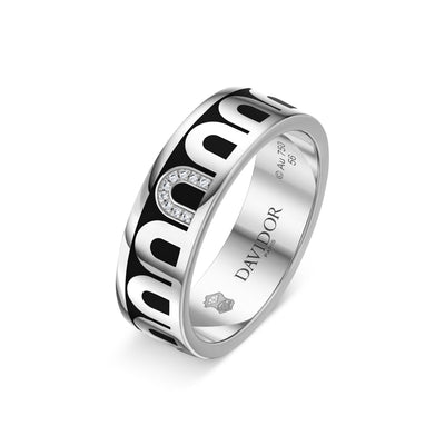 L’Arc de DAVIDOR Ring MM, 18k White Gold with Caviar Lacquered Ceramic and Porta Simple Diamonds - DAVIDOR