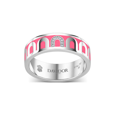 L’Arc de DAVIDOR Ring MM, 18k White Gold with May Rose Lacquered Ceramic and Porta Simple Diamonds - DAVIDOR