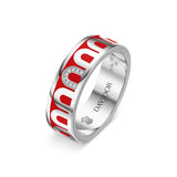 L’Arc de DAVIDOR Ring MM, 18k White Gold with Fraise Lacquered Ceramic and Porta Simple Diamonds - DAVIDOR