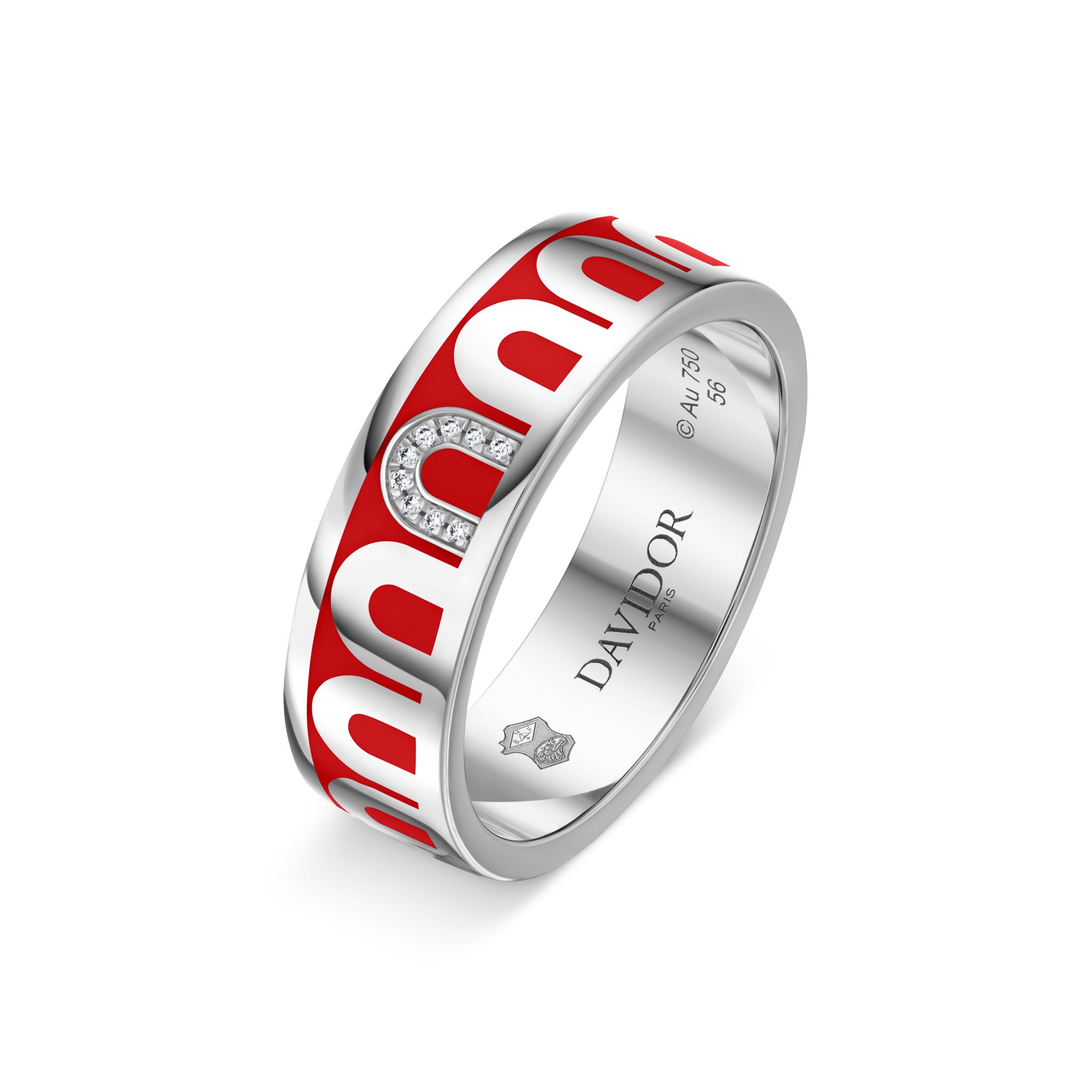 L’Arc de DAVIDOR Ring MM, 18k White Gold with Fraise Lacquered Ceramic and Porta Simple Diamonds - DAVIDOR