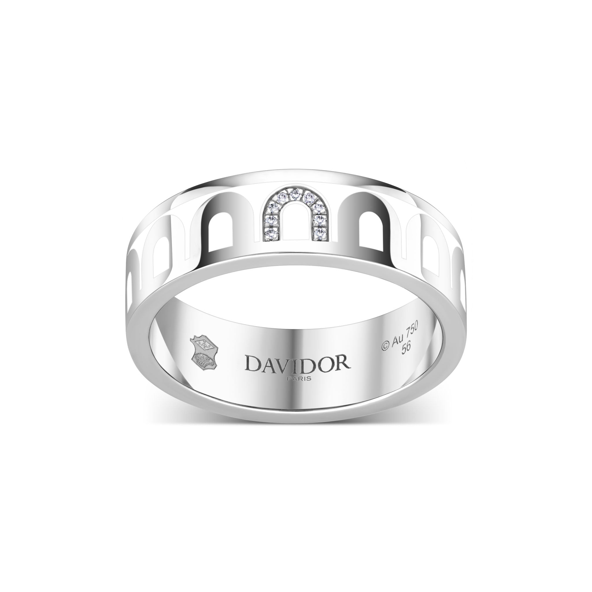 L’Arc de DAVIDOR Ring MM, 18k White Gold with Neige Lacquered Ceramic and Porta Simple Diamonds - DAVIDOR