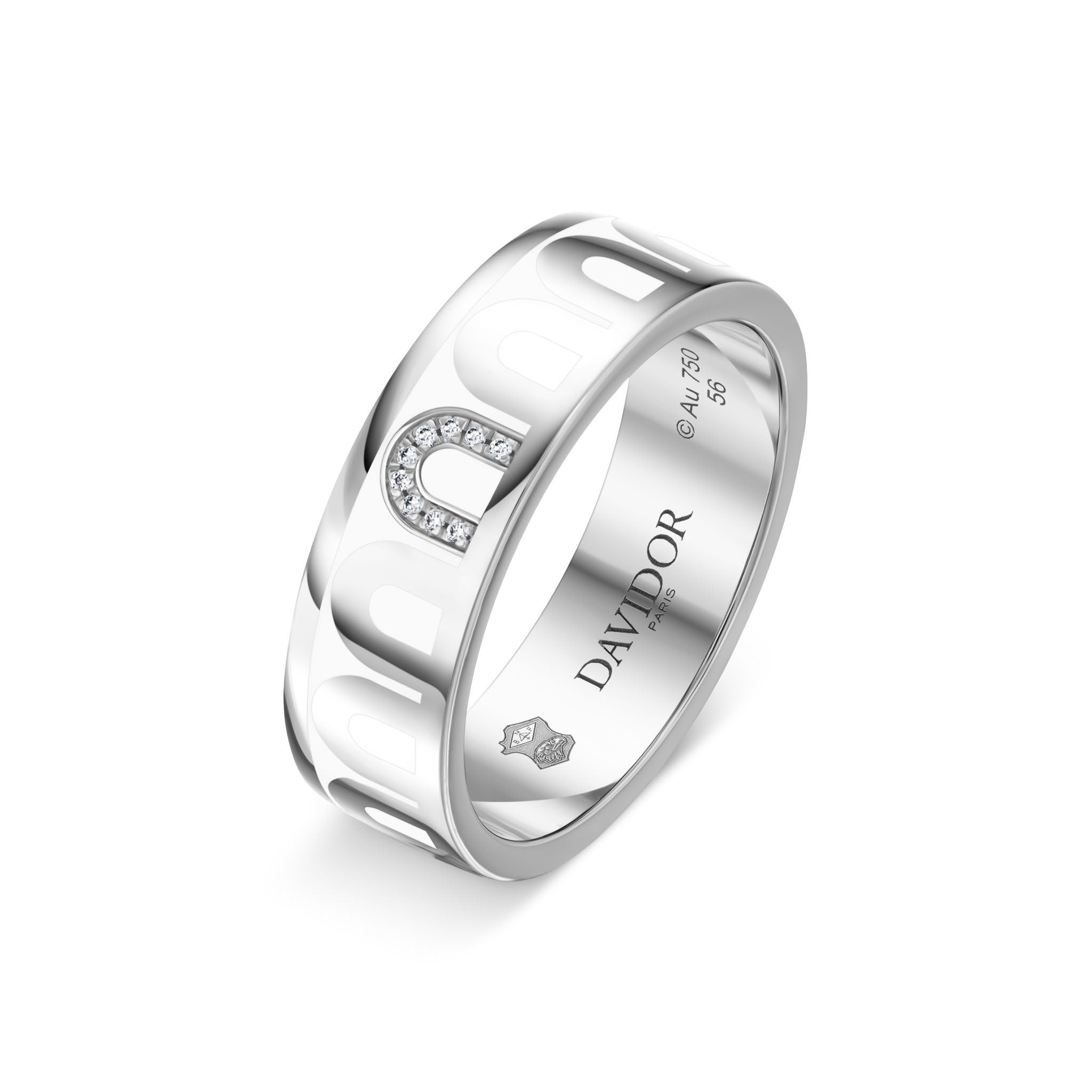 L’Arc de DAVIDOR Ring MM, 18k White Gold with Neige Lacquered Ceramic and Porta Simple Diamonds - DAVIDOR