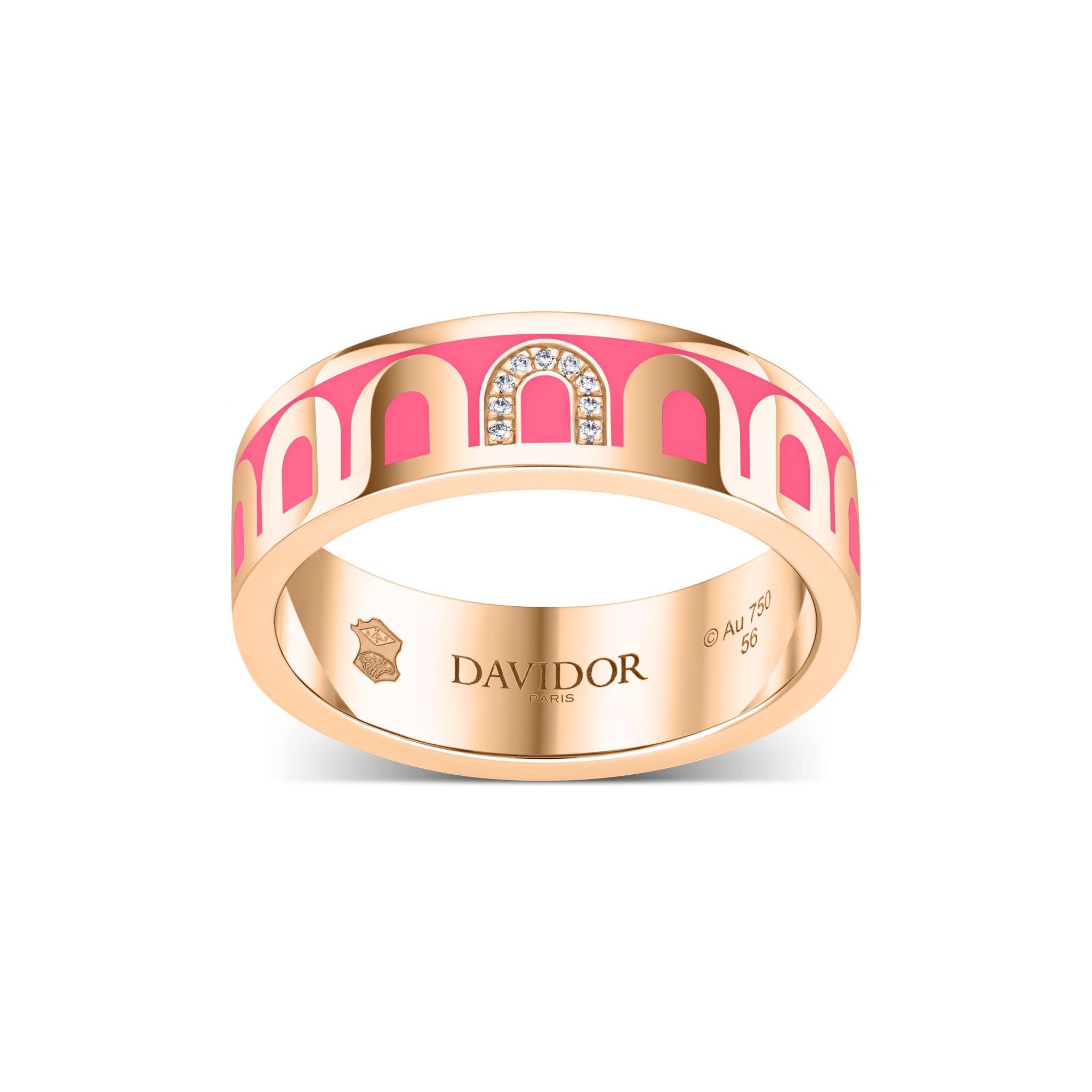 L’Arc de DAVIDOR Ring MM, 18k Rose Gold with Flamant Lacquered Ceramic and Porta Simple Diamonds - DAVIDOR