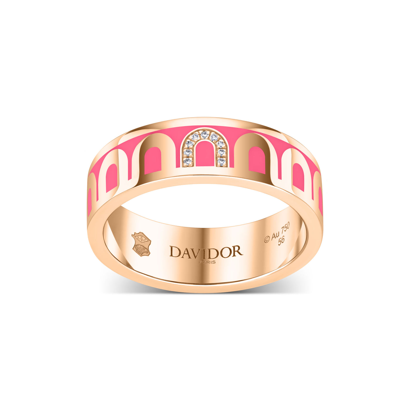 L’Arc de DAVIDOR Ring MM, 18k Rose Gold with Flamant Lacquered Ceramic and Porta Simple Diamonds - DAVIDOR