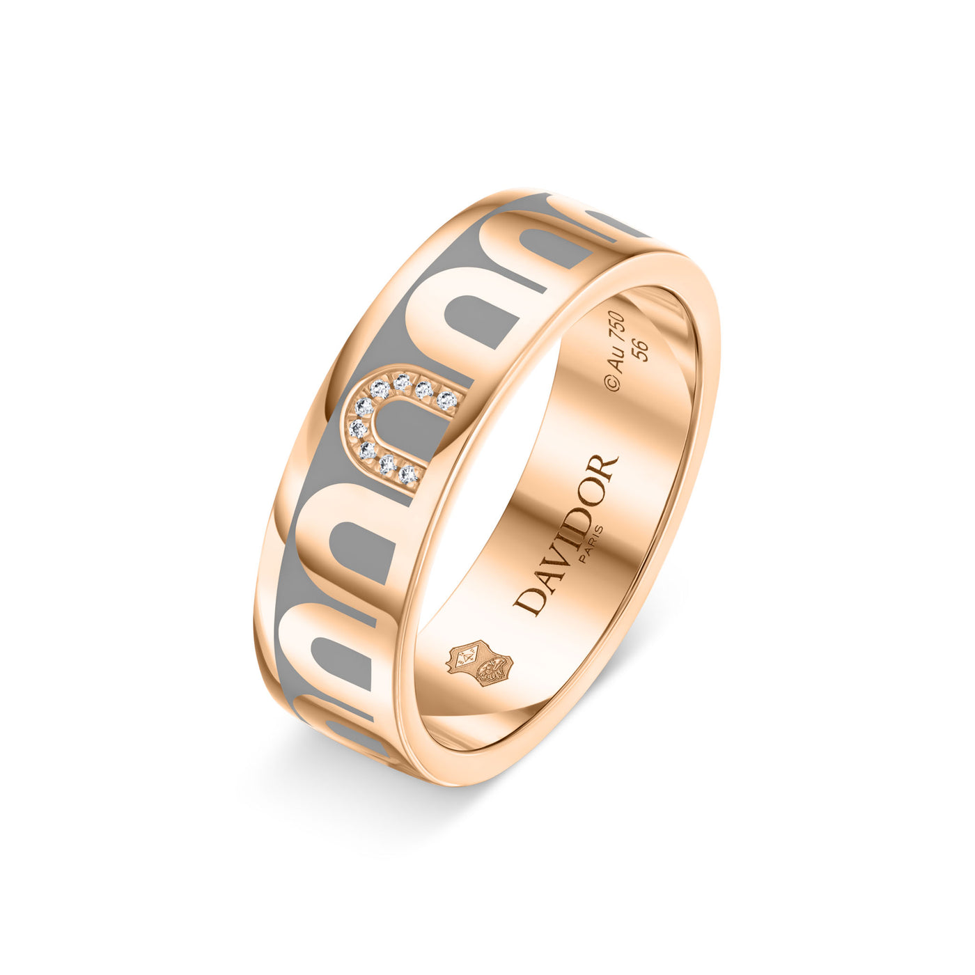 L’Arc de DAVIDOR Ring MM, 18k Rose Gold with Anthracite Lacquered Ceramic and Porta Simple Diamonds - DAVIDOR